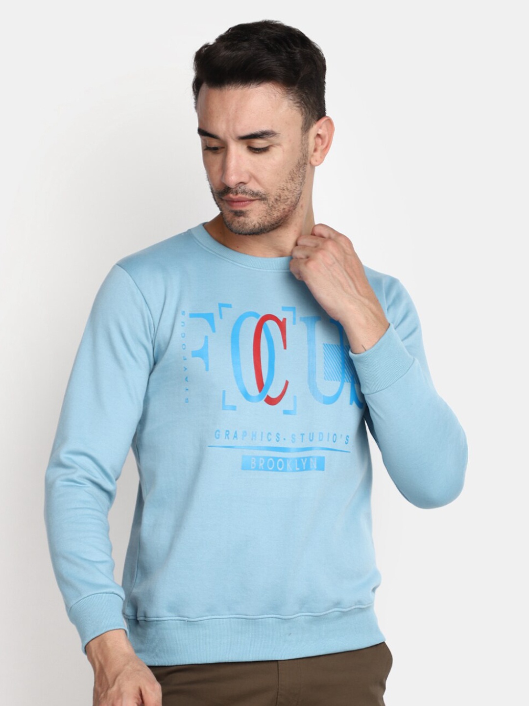 

V-Mart Typography Printed Fleece Pullover, Blue