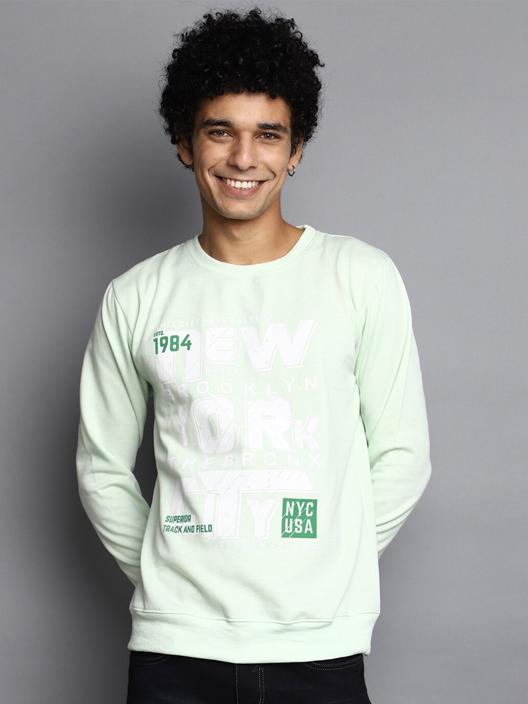 

V-Mart Typography Printed Fleece Pullover Sweatshirt, Green