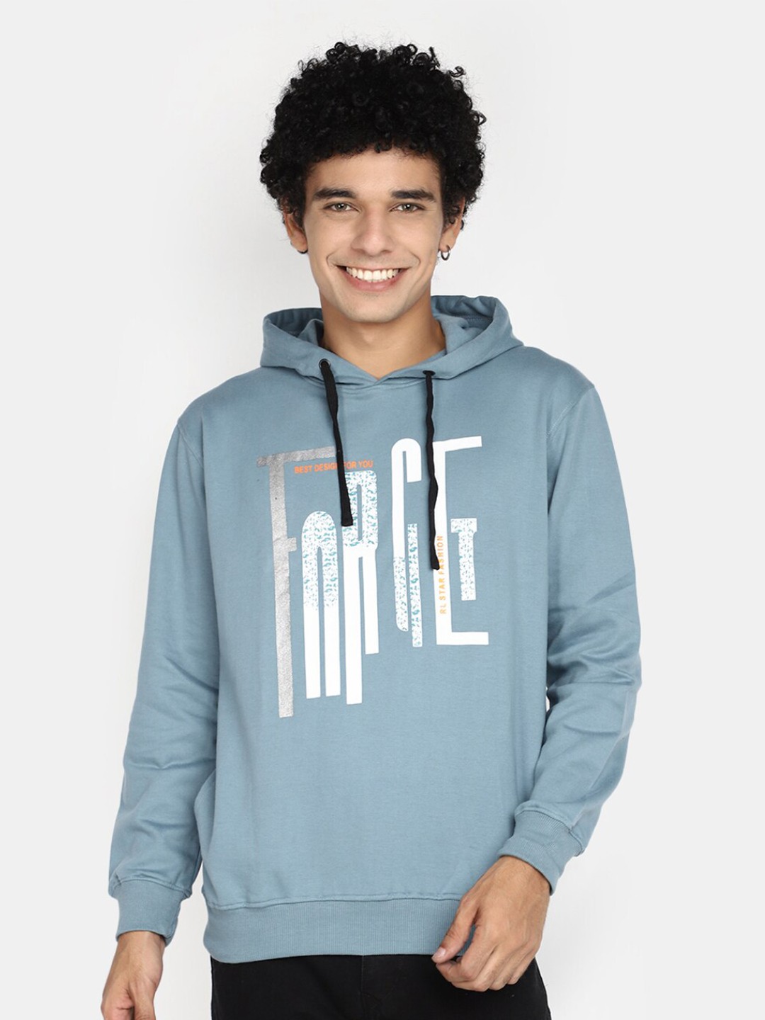 

V-Mart Printed Hooded Cotton Sweatshirt, Blue