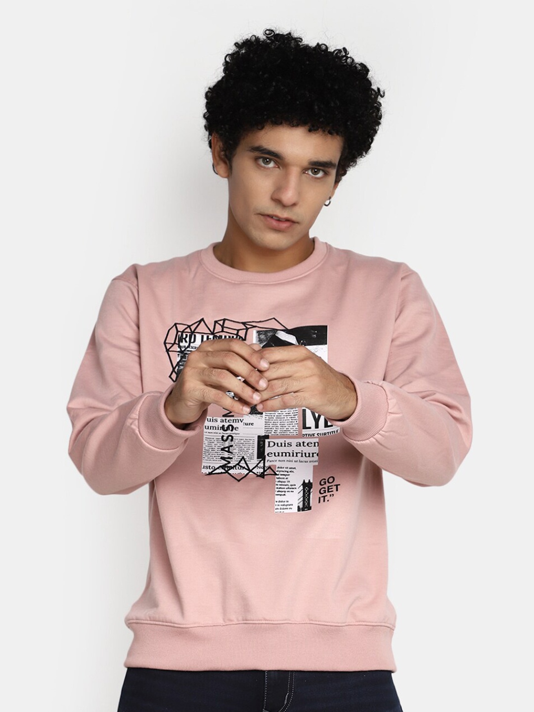 

V-Mart Typography Printed Round Neck Long Sleeve Cotton Pullover Sweatshirt, Pink