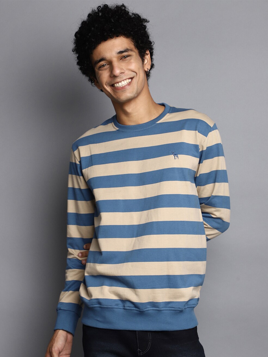 

V-Mart Striped Round Neck Pullover Sweatshirt, Blue