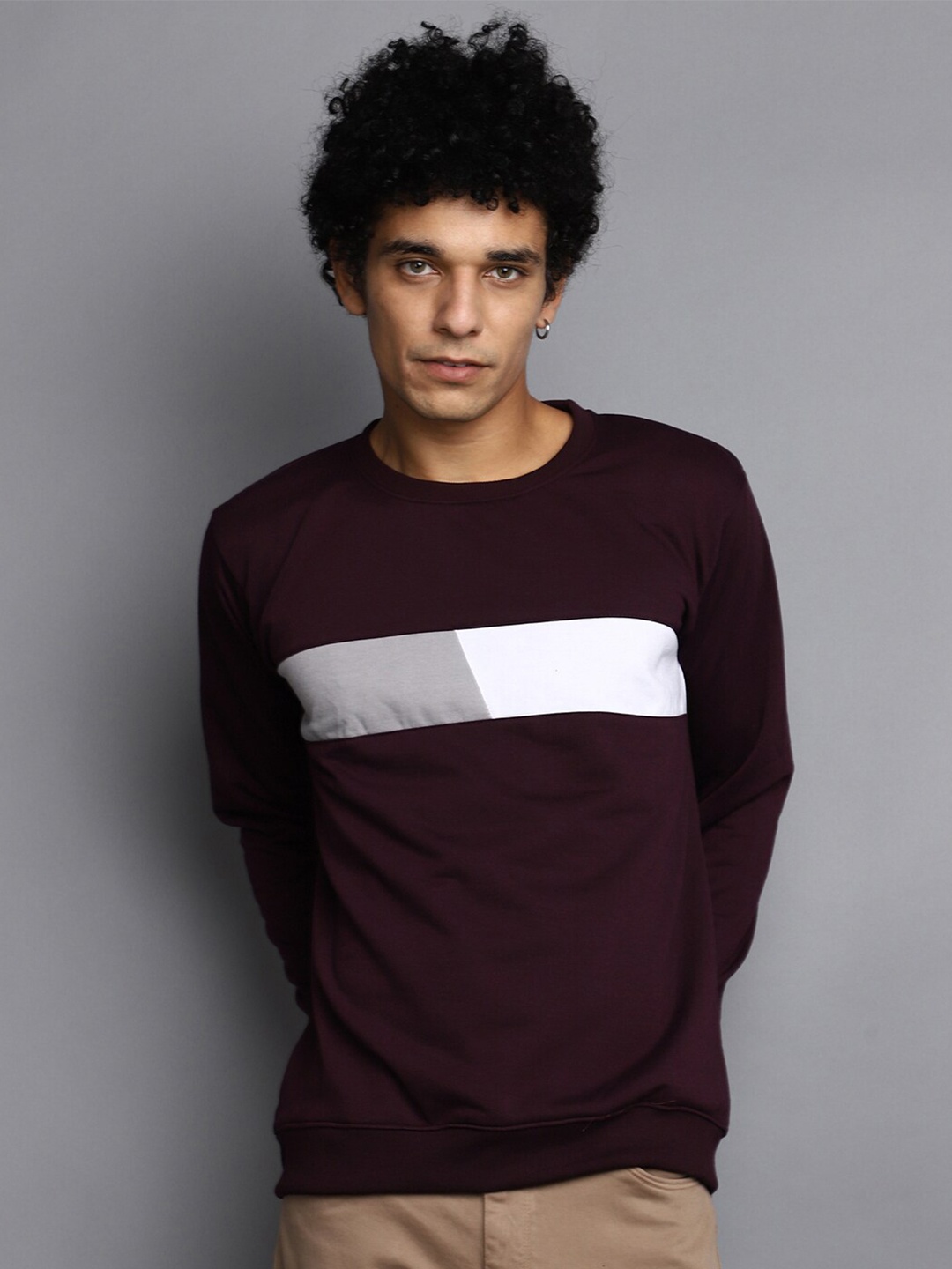 

V-Mart Geometric Printed Round Neck Spun Fleece Pullover, Maroon