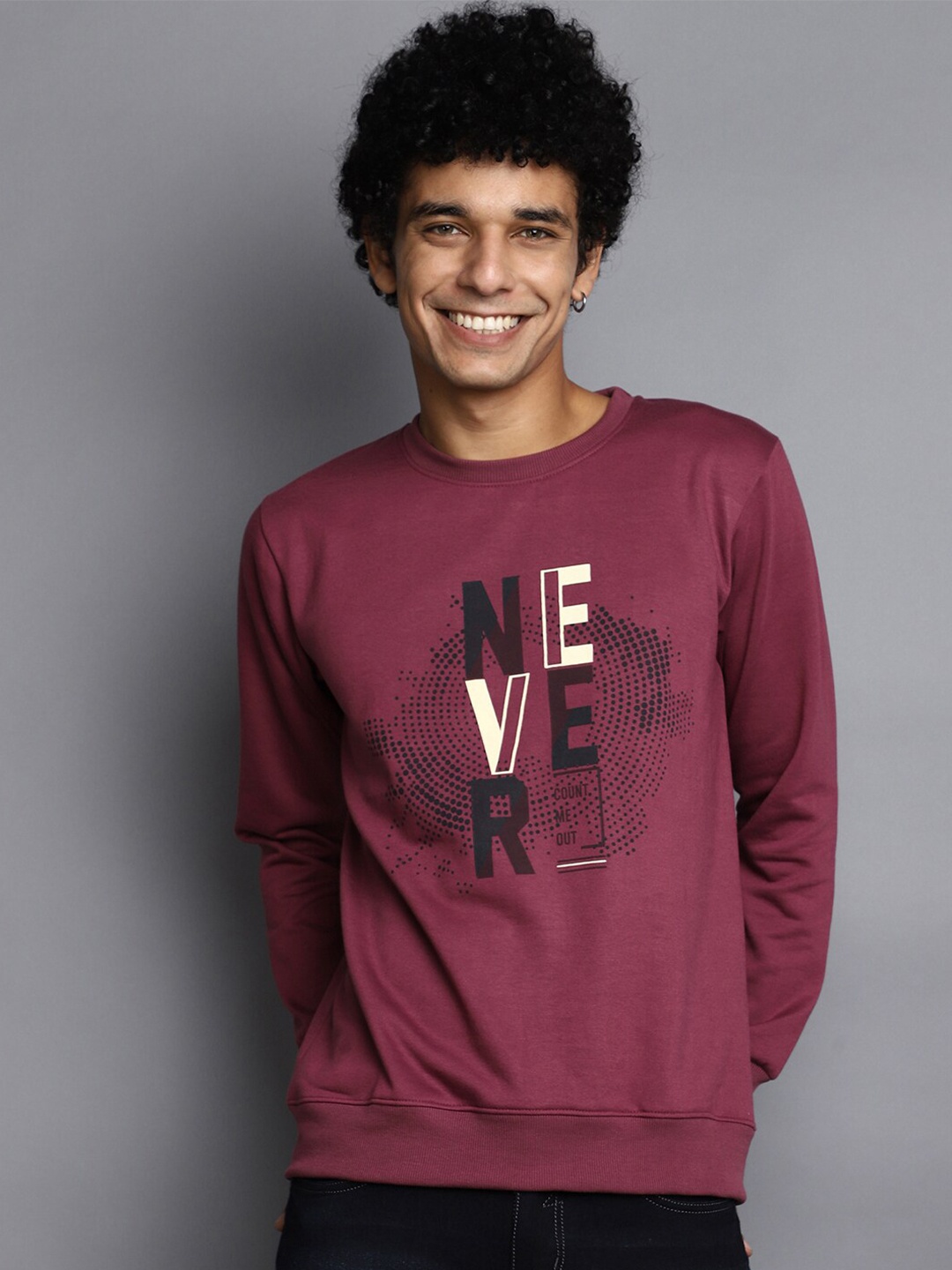 

V-Mart Typography Printed Fleece Pullover, Purple