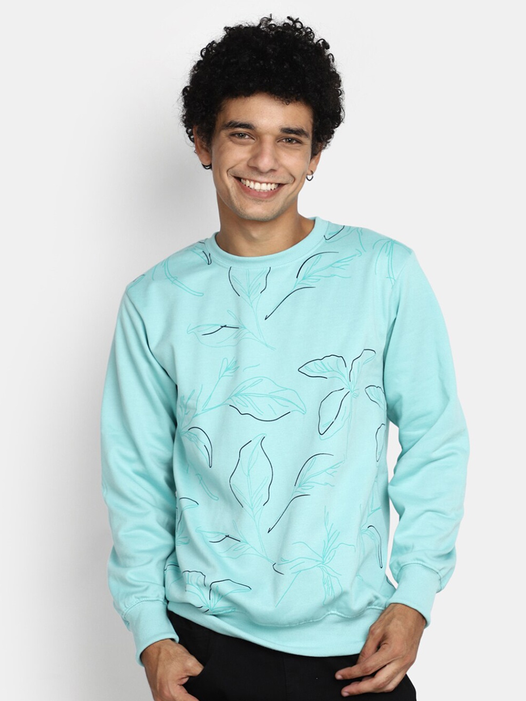 

V-Mart Floral Printed Fleece Pullover Sweatshirt, Blue