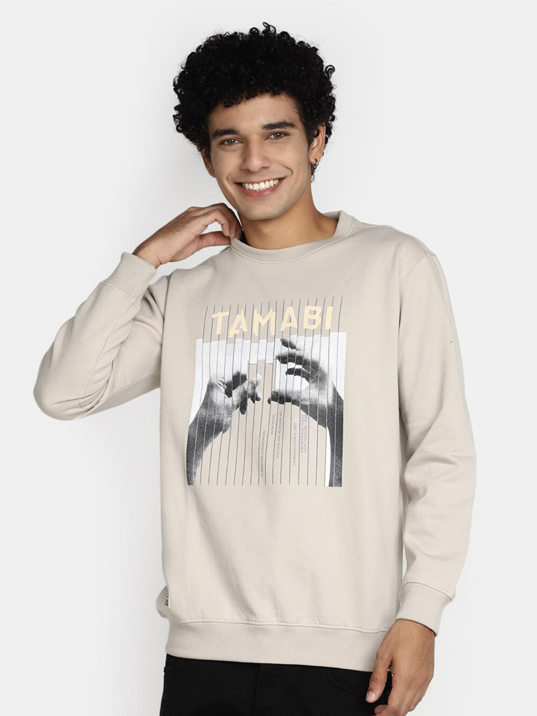 

V-Mart Graphic Printed Cotton Sweatshirt, Beige