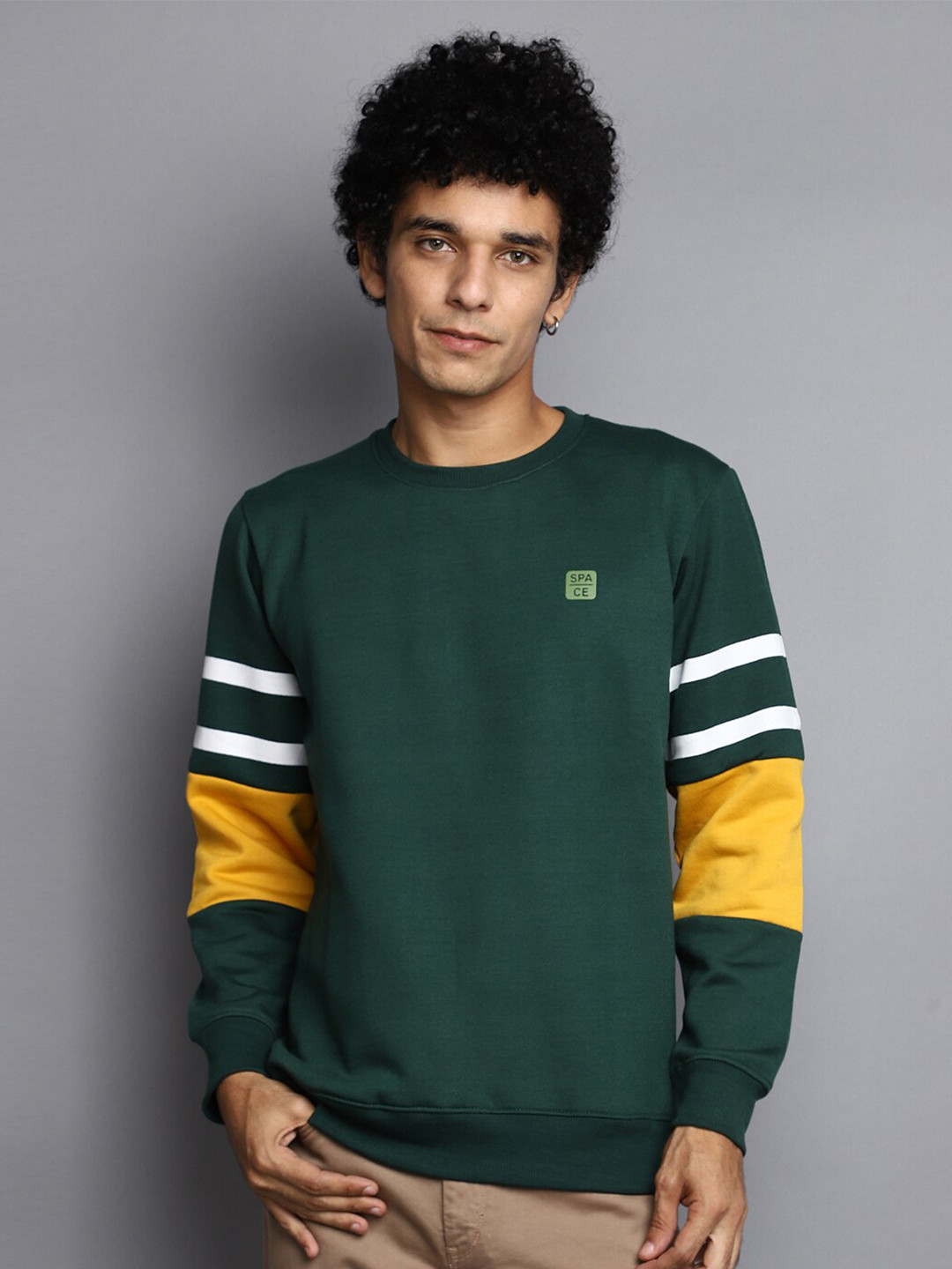 

V-Mart Striped Fleece Pullover, Green