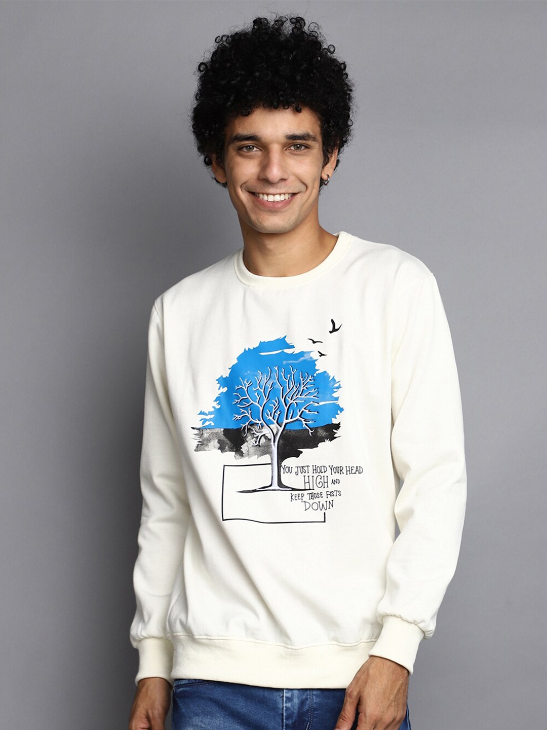 

V-Mart Graphic Printed Spun Fleece Pullover, Off white