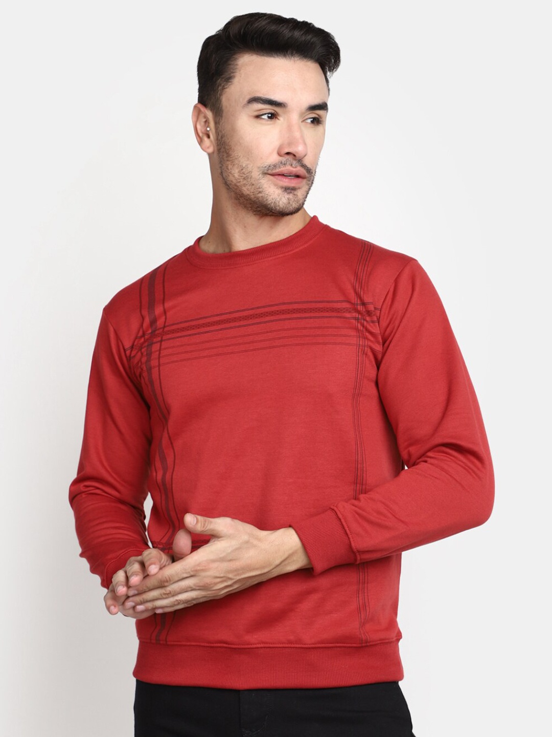 

V-Mart Striped Spun Fleece Pullover, Maroon