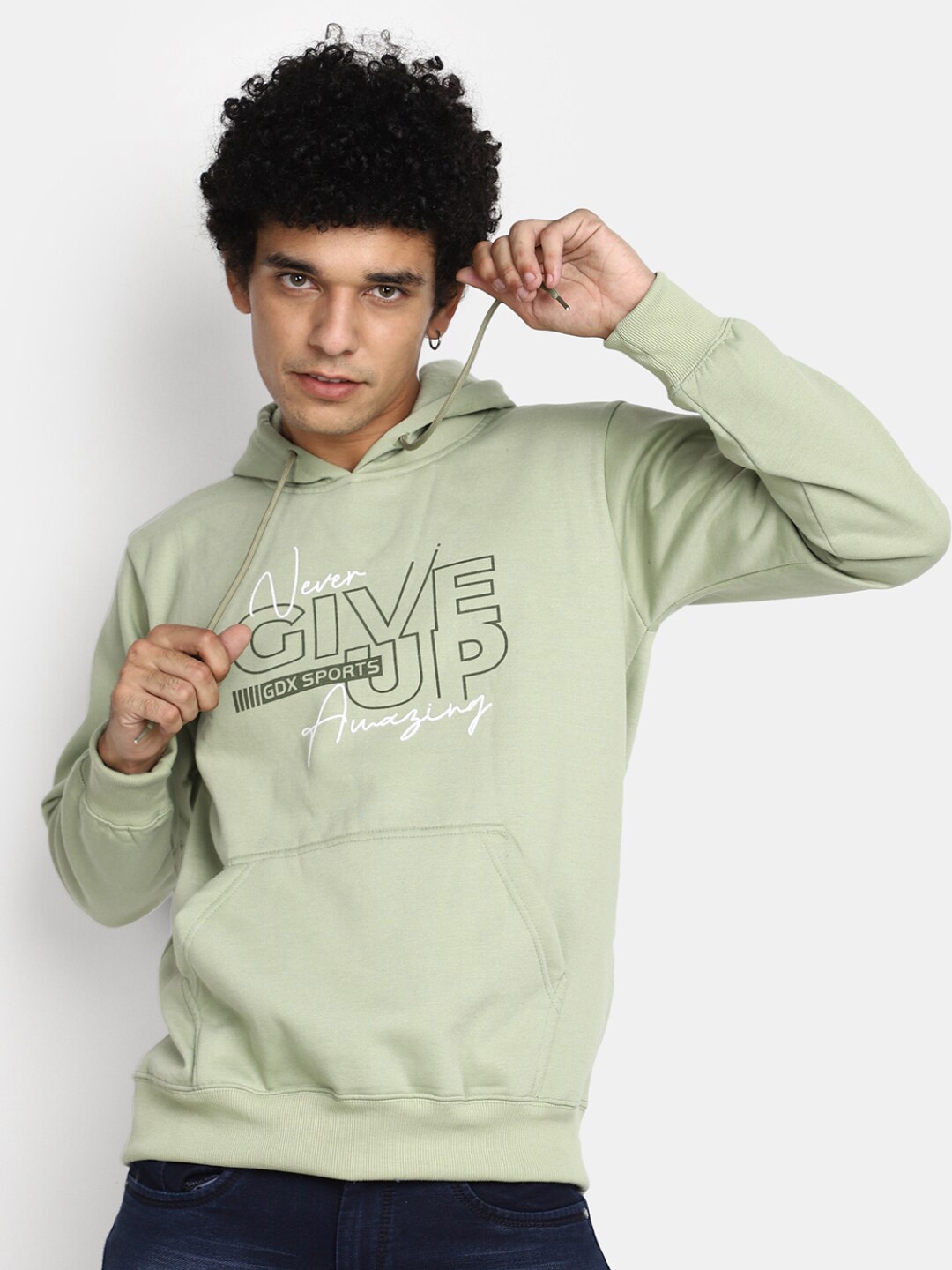 

V-Mart Printed Hooded Sweatshirt, Green