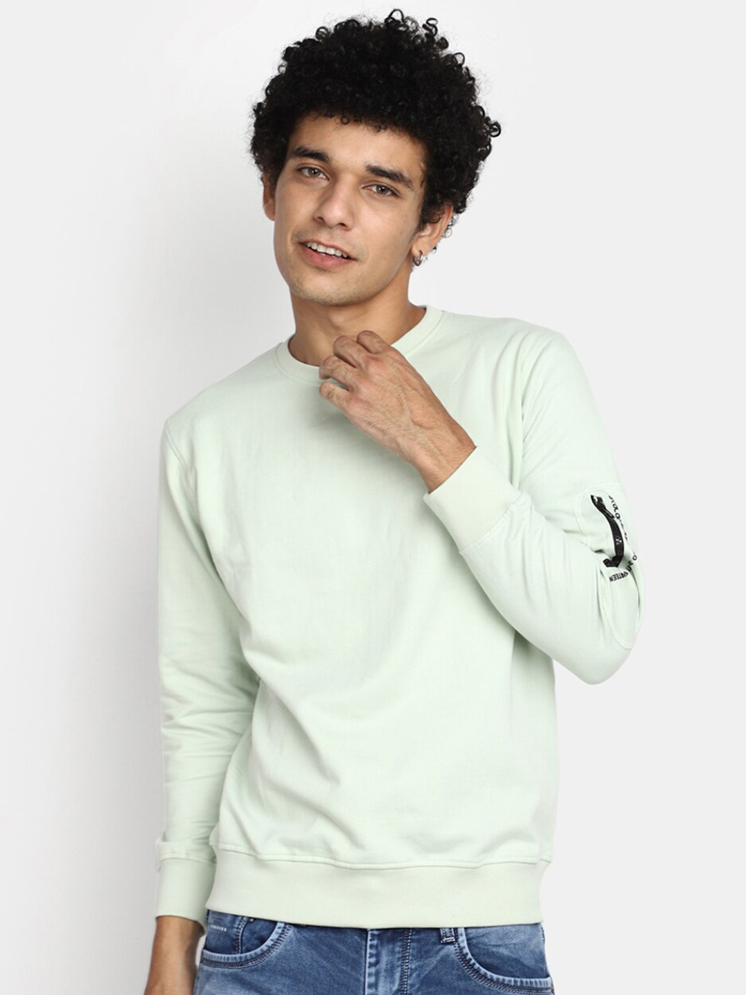 

V-Mart Round Neck Cotton Sweatshirt, Green