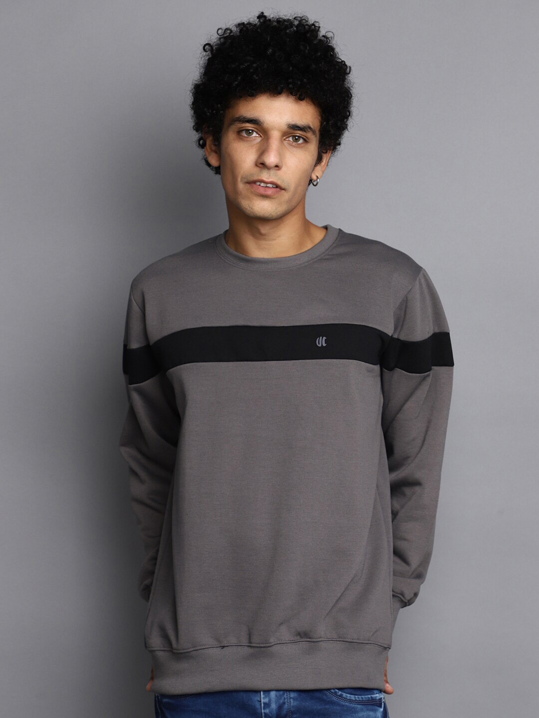 

V-Mart Colourblocked Fleece Pullover Sweatshirt, Grey