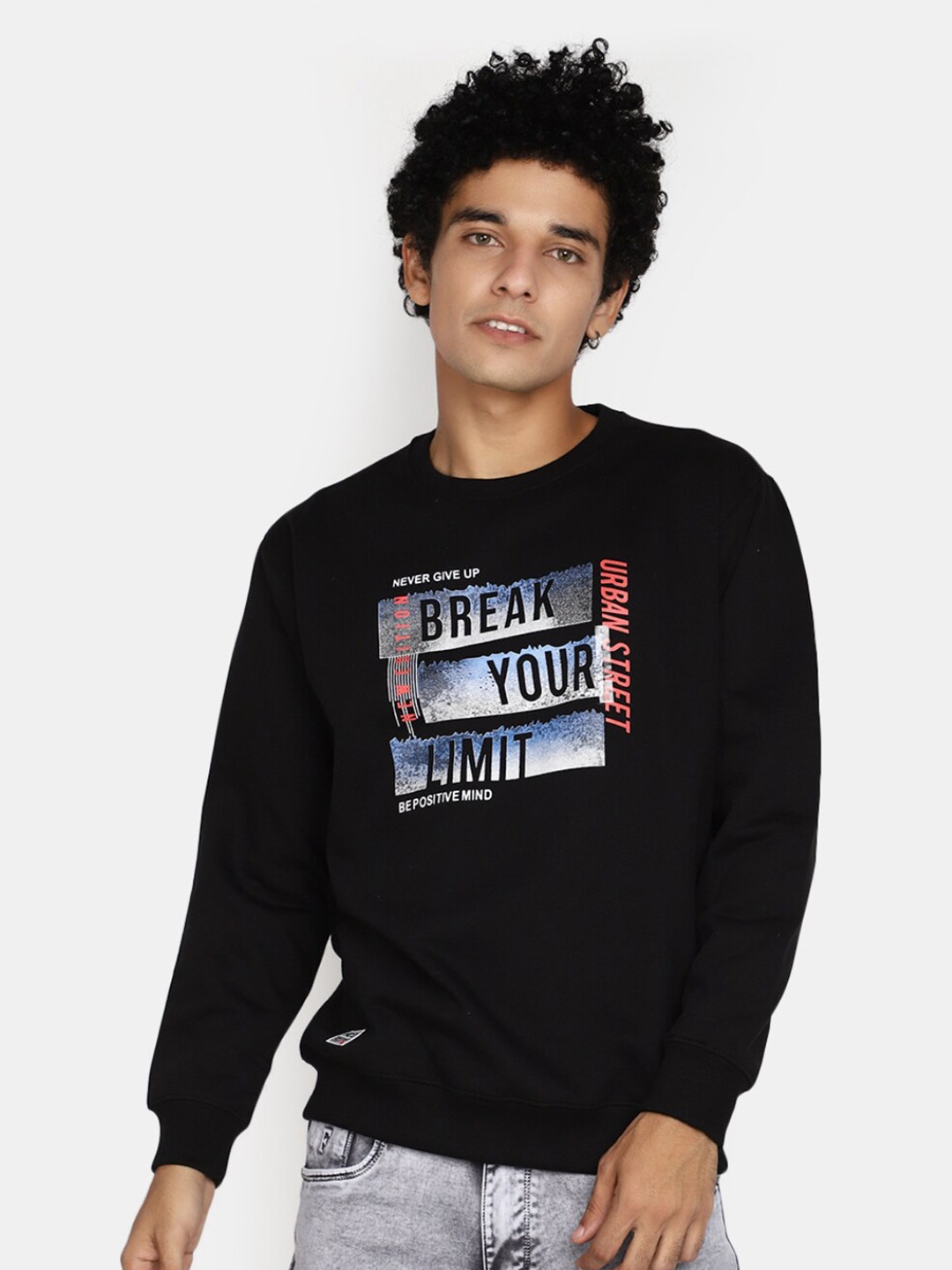 

V-Mart Typography Printed Pullover Sweatshirt, Black