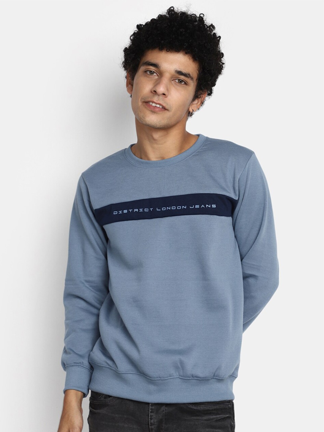 

V-Mart Typography Printed Round Neck Spun Fleece Pullover, Blue