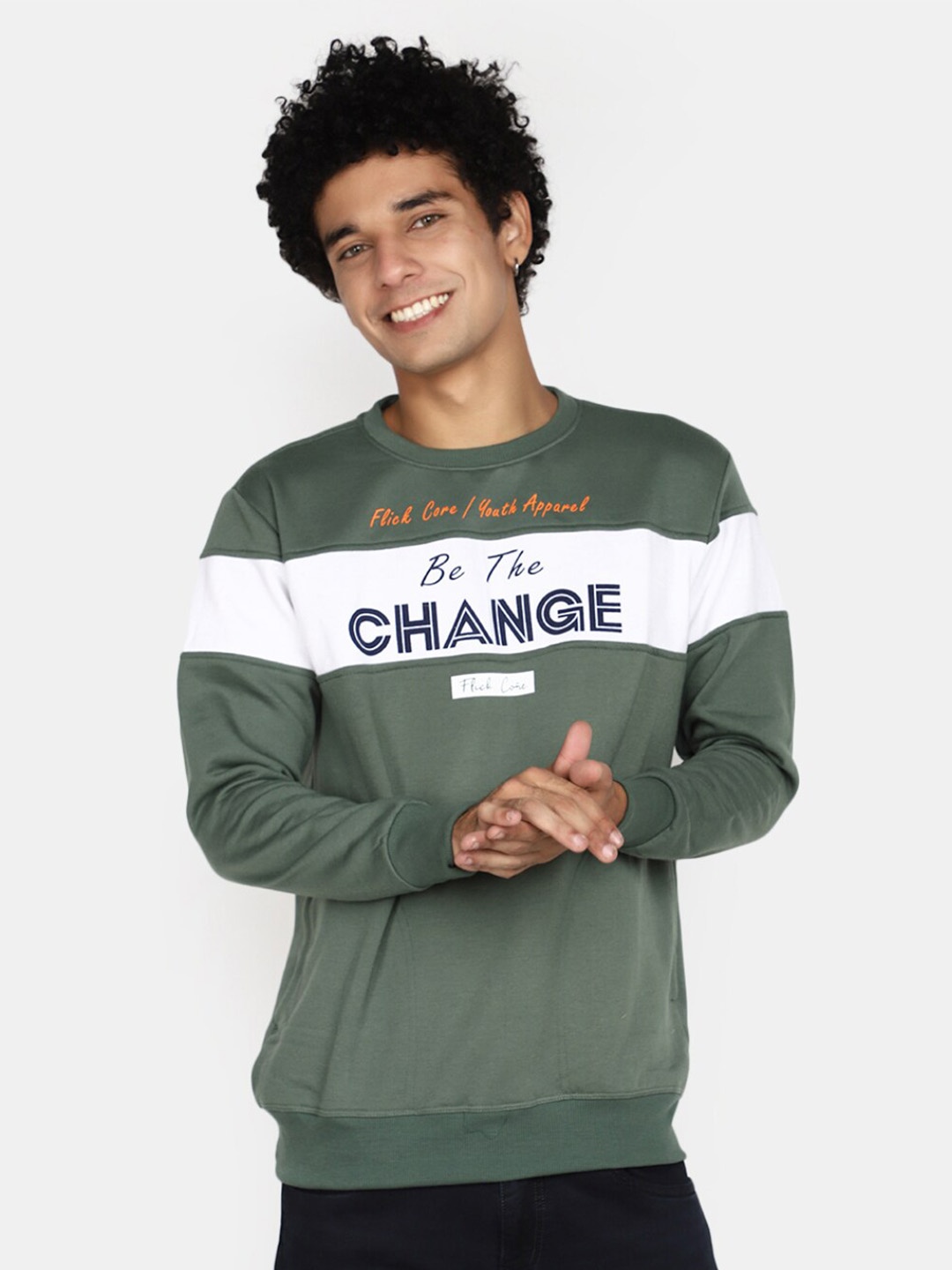 

V-Mart Typography Printed Round Neck Spun Fleece Pullover, Green