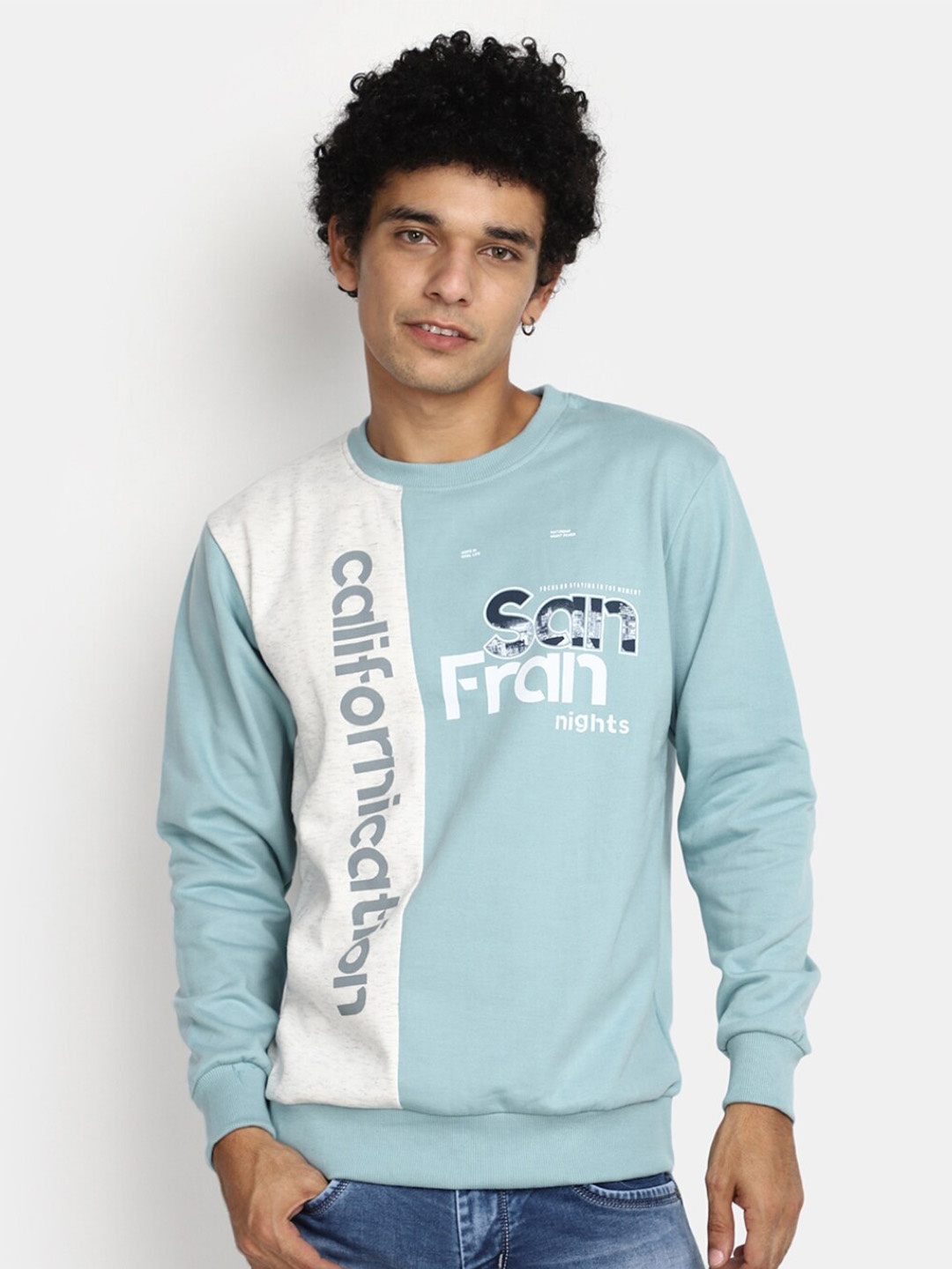 

V-Mart Printed Round Neck Cotton Sweatshirt, Blue