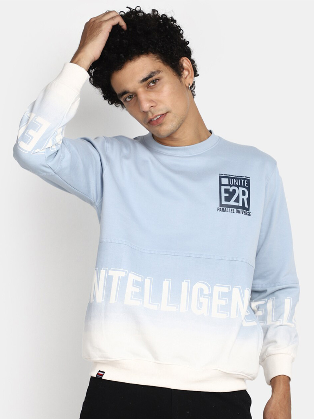 

V-Mart Colourblocked Round Neck Cotton Sweatshirt, Blue