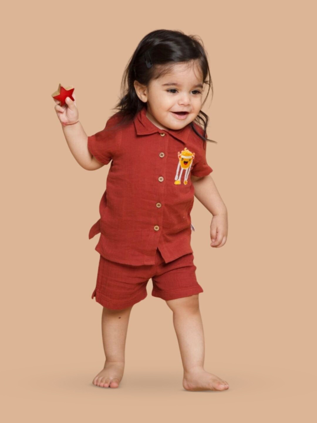 

Greendeer Unisex Kids Pure Cotton Shirt with Shorts, Red