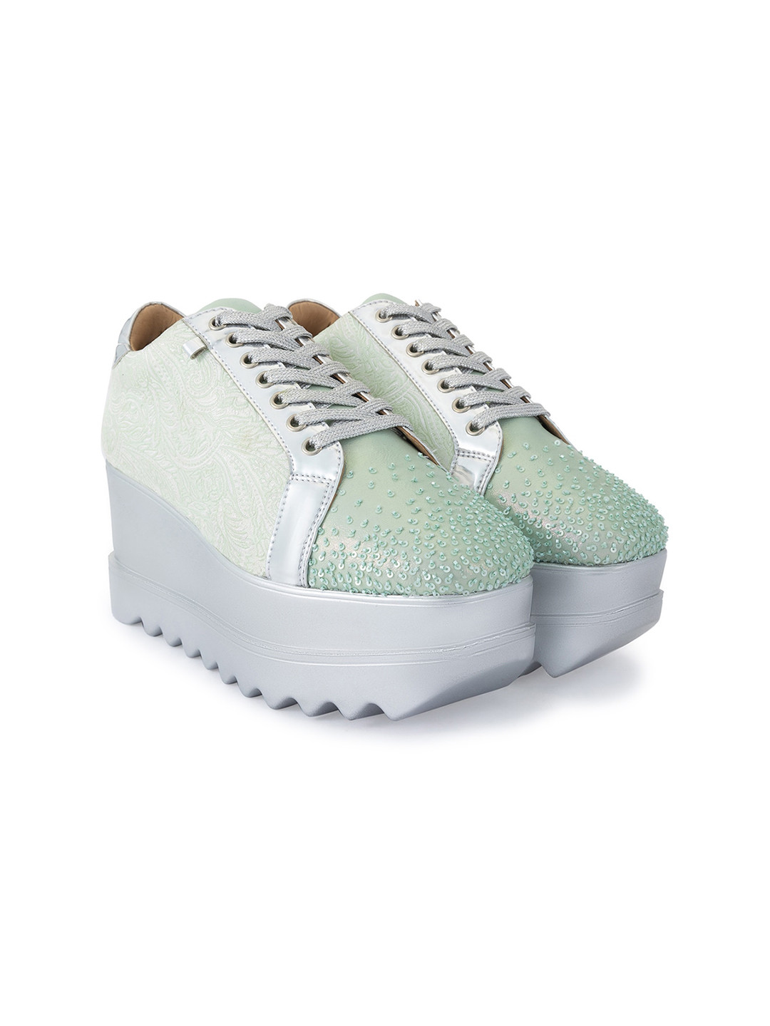 

Anaar Women Macaron Magic Embellished Lightweight Textile Flatform Sneakers, Sea green
