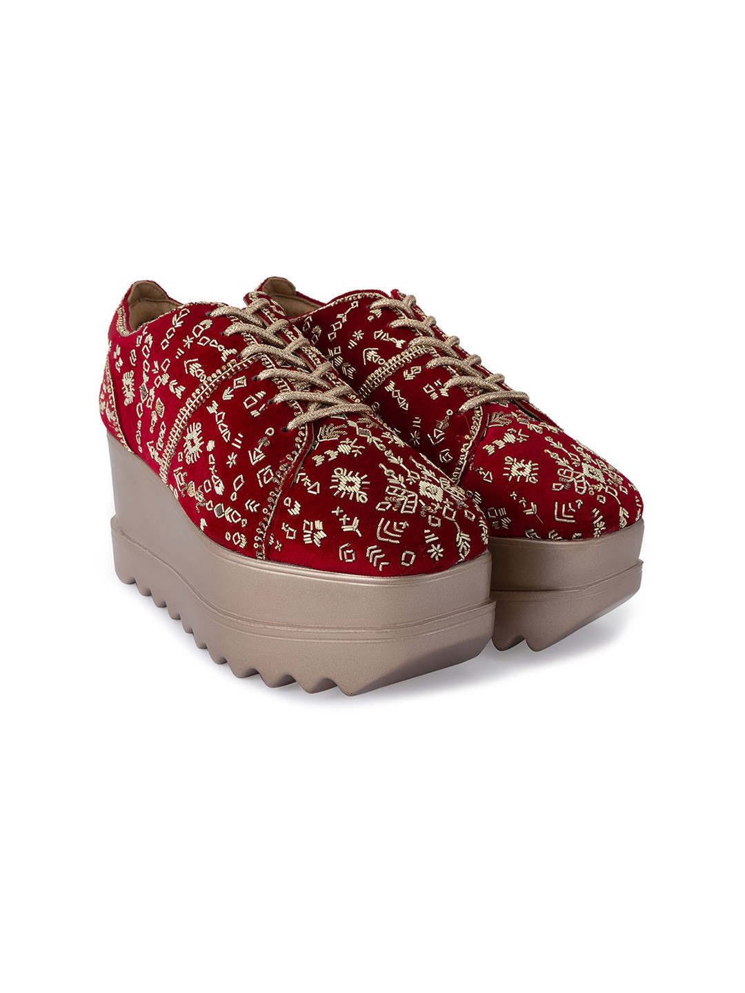 

Anaar Women Embellished Lightweight Flatform Sneakers, Red