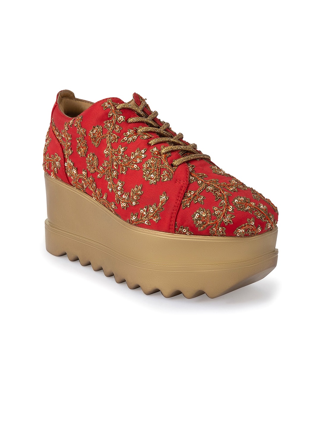 

Anaar Women Heirloom Signature Embellished Lightweight Flatform Sneakers, Red