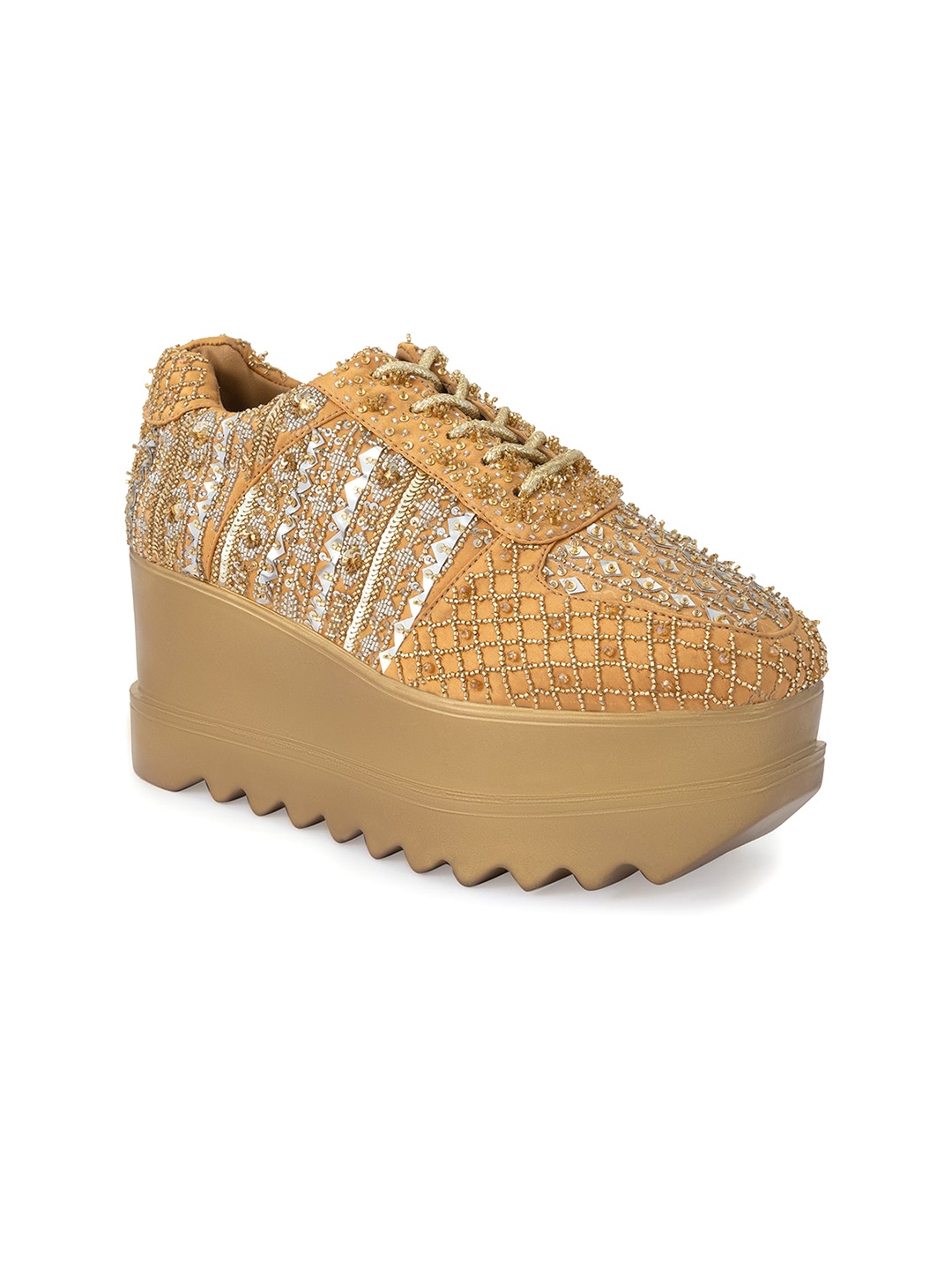 

Anaar Women Goldilocks Embellished Textile Lightweight Flatform Sneakers, Gold