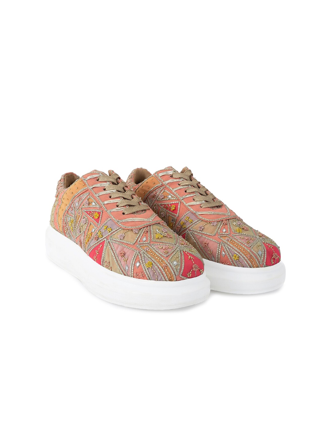

Anaar Women Carnival Classic Embellished Lightweight Textile Sneakers, Peach