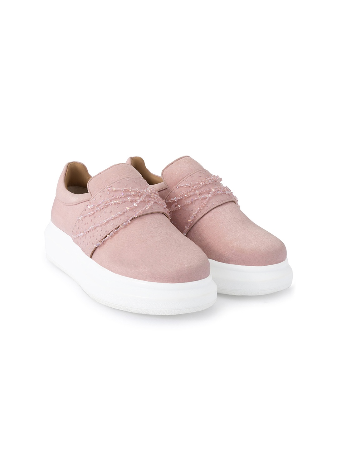 

Anaar Women Sweet Talk Classic Embellished Lightweight Slip-On Sneakers, Pink