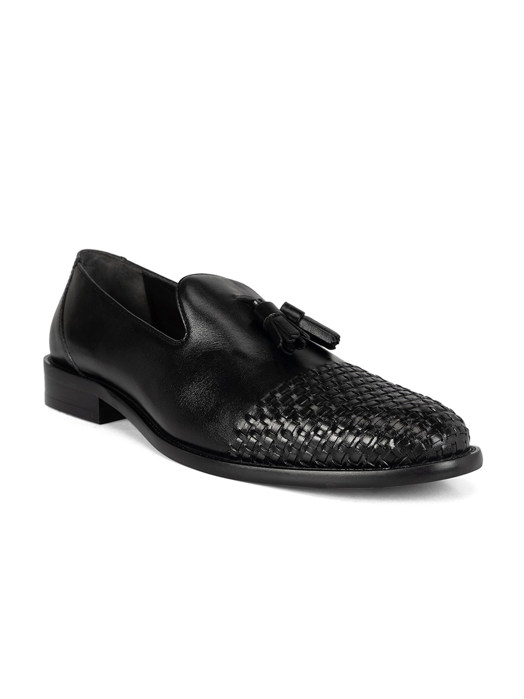 

ROSSO BRUNELLO Men Textured Tasseled Leather Formal Loafers, Black
