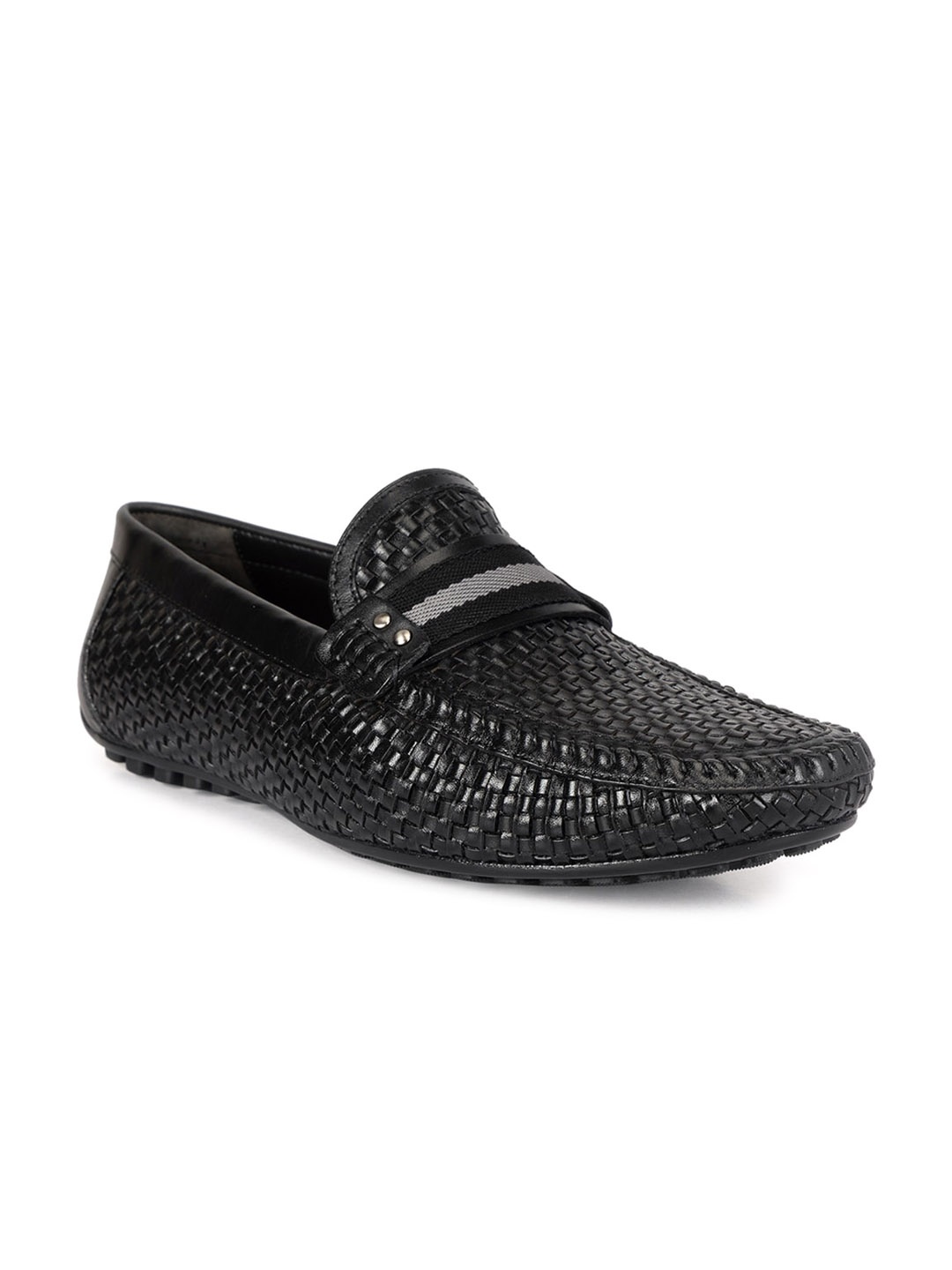 

ROSSO BRUNELLO Men Textured Leather Formal Loafers, Black