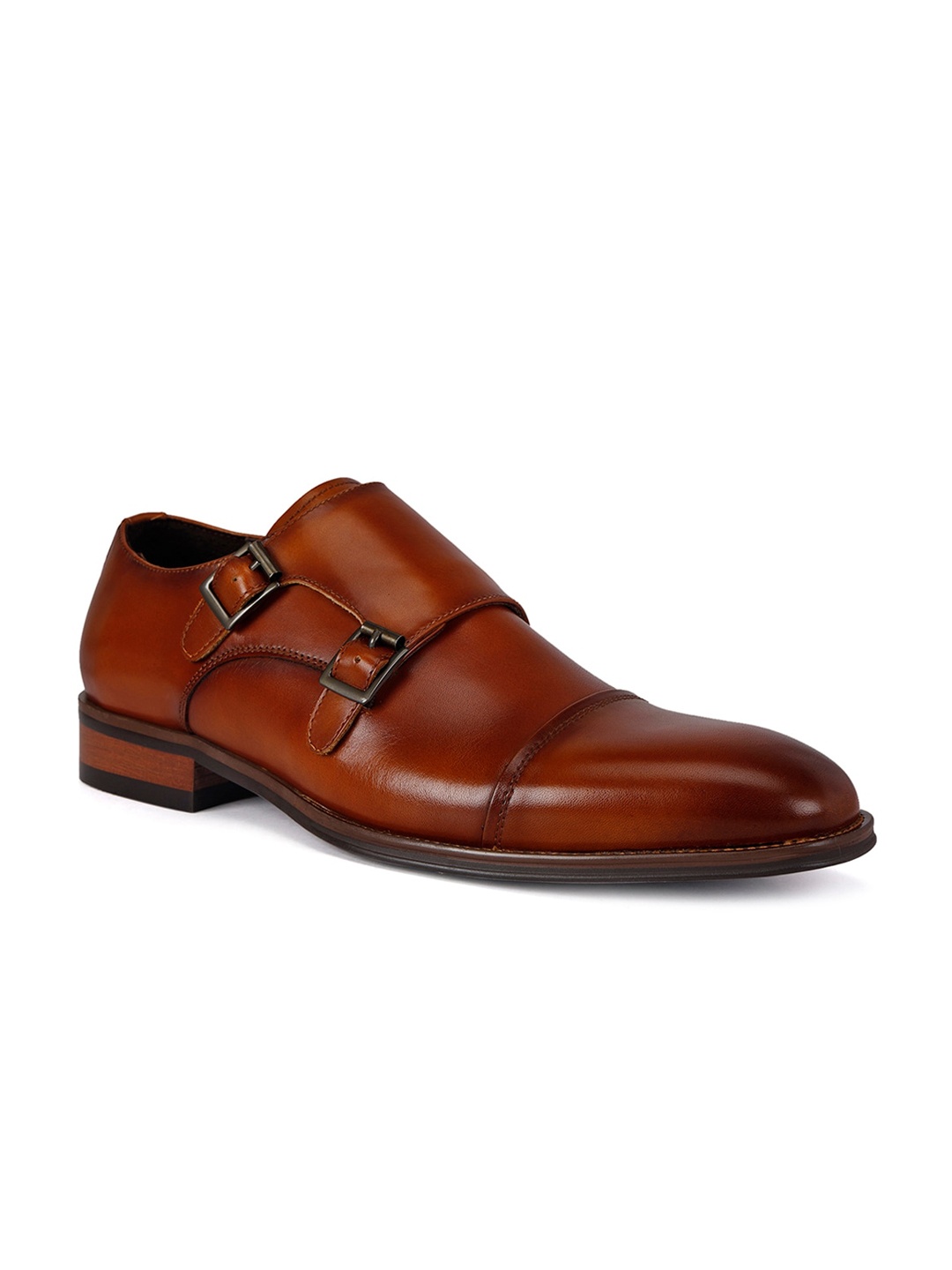 

ROSSO BRUNELLO Men Leather Formal Monk Shoes, Tan