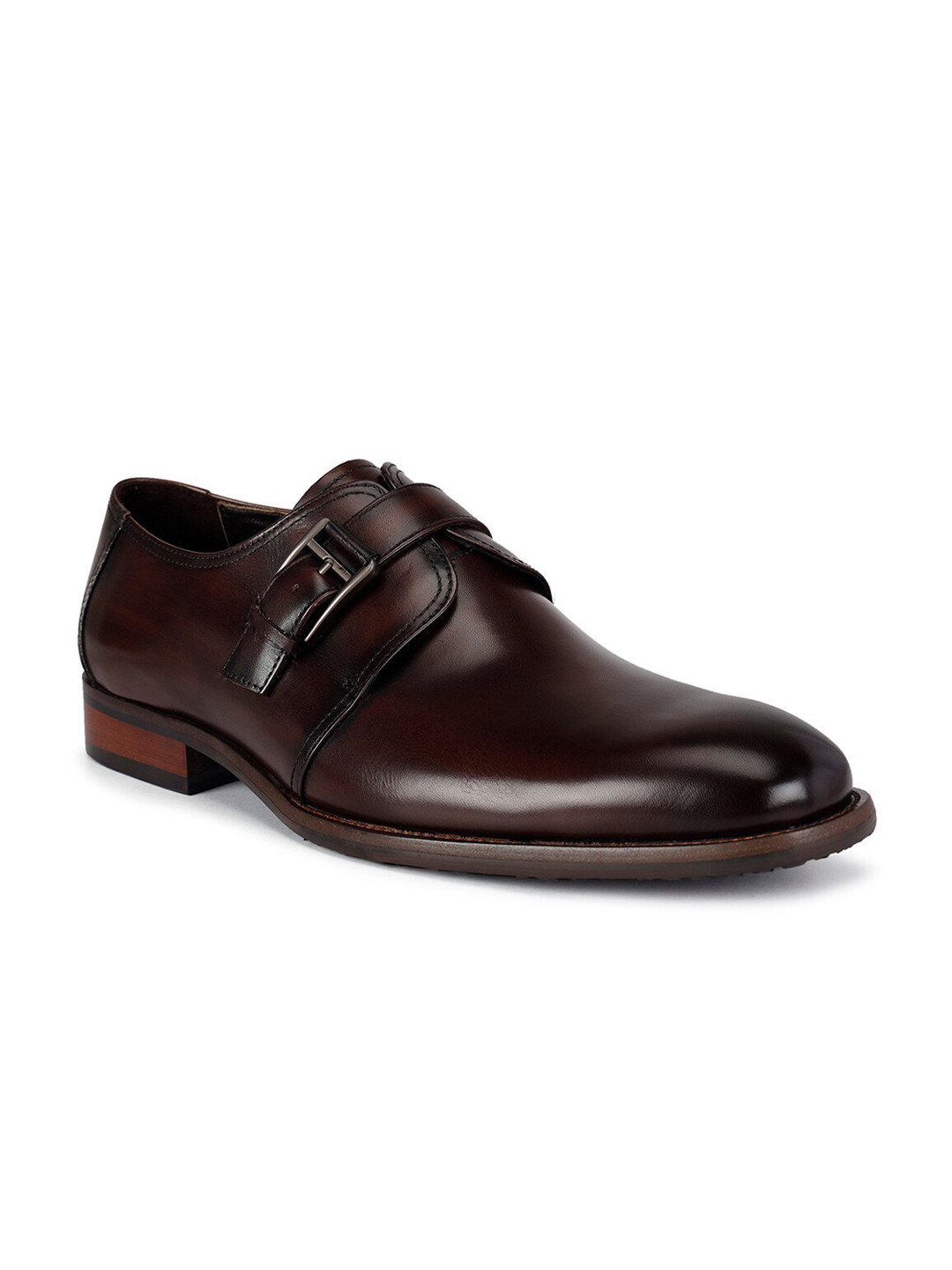 

ROSSO BRUNELLO Men Buckled Leather Formal Derbys, Coffee brown