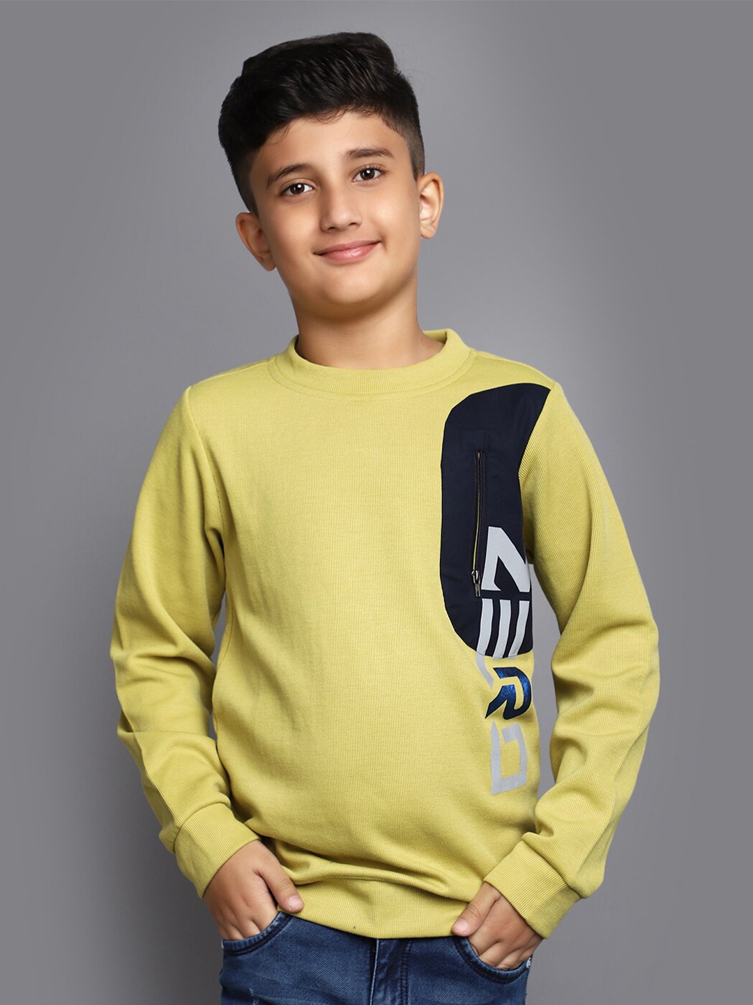 

V-Mart Boys Typography Printed Long Sleeve Cotton Pullover Sweatshirt, Green