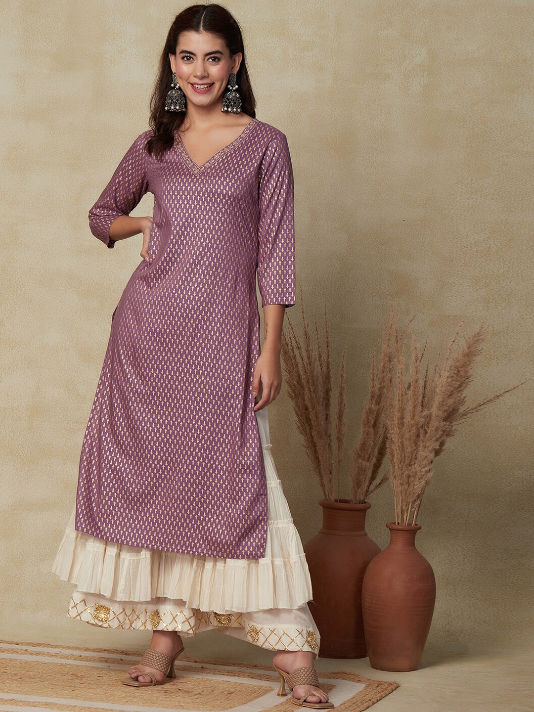 

FASHOR Ethnic Motifs Printed Kurta, Purple