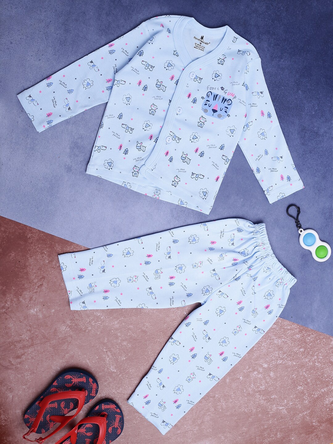 

V-Mart Infants Graphic Printed Pure Cotton Shirt with Pyjamas, Blue