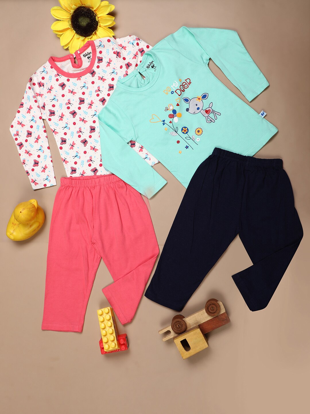 

V-Mart Kids Pack of 2 Printed Pure Cotton Clothing Set, Sea green