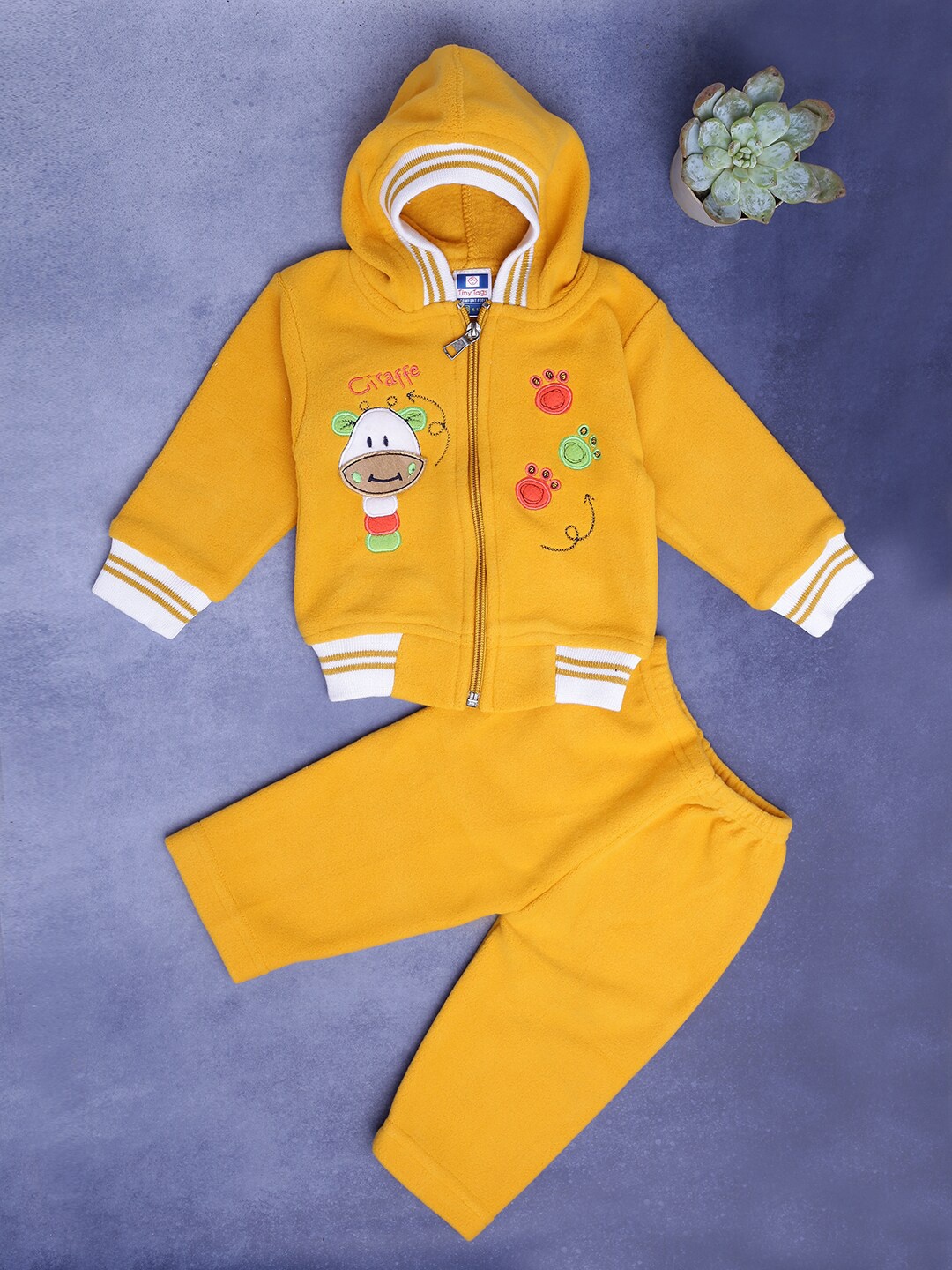 

V-Mart Infants Kids Printed Hooded Pure Cotton T-shirt with Pyjamas, Gold