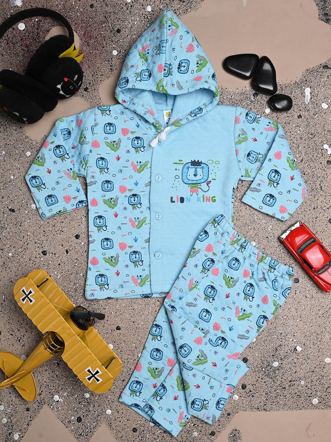 

V-Mart Infants Printed Hooded T-shirt with Trousers, Blue