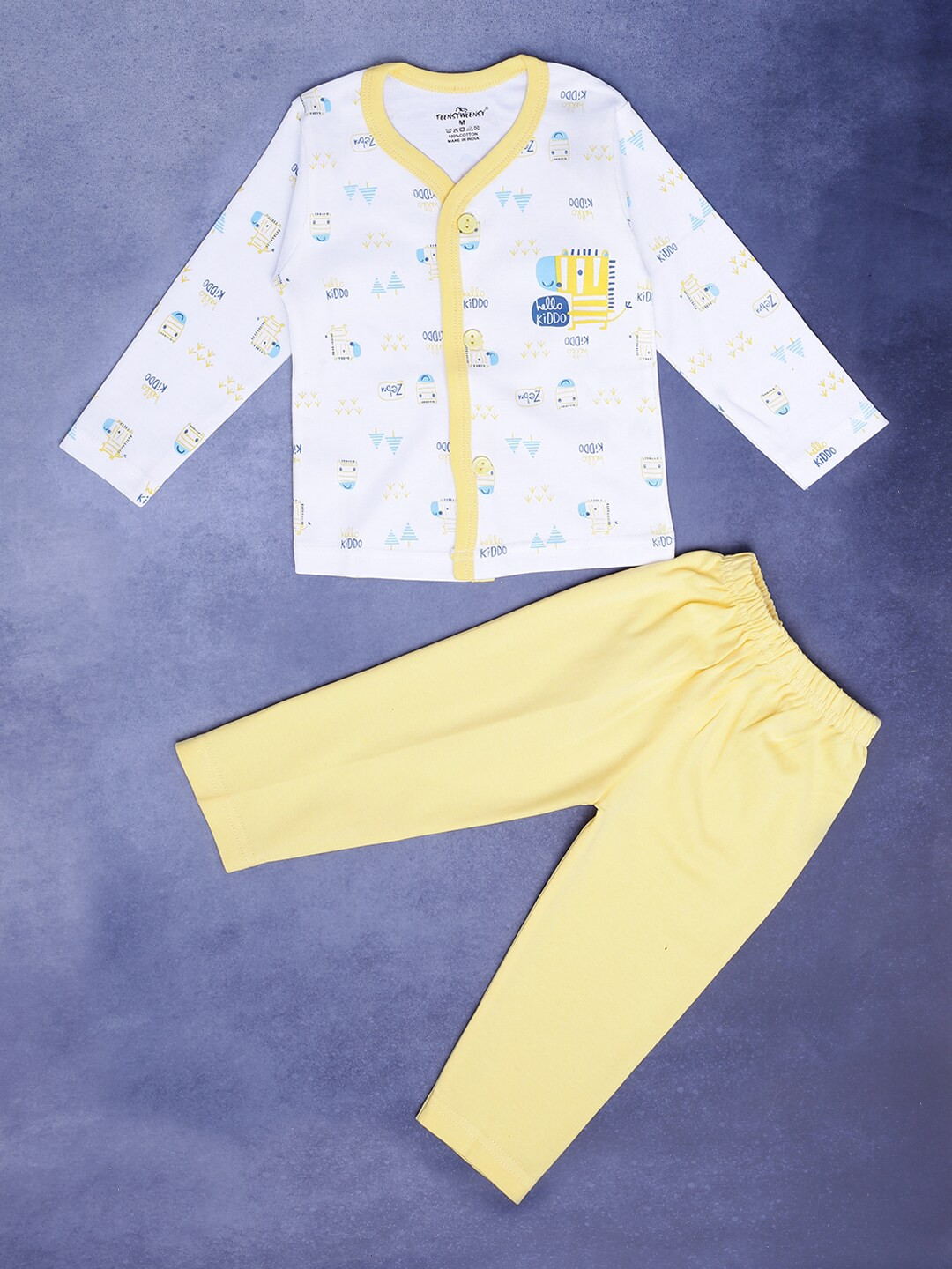 

V-Mart Infant Kids Printed Pure Cotton T-shirt with Pyjamas, Yellow