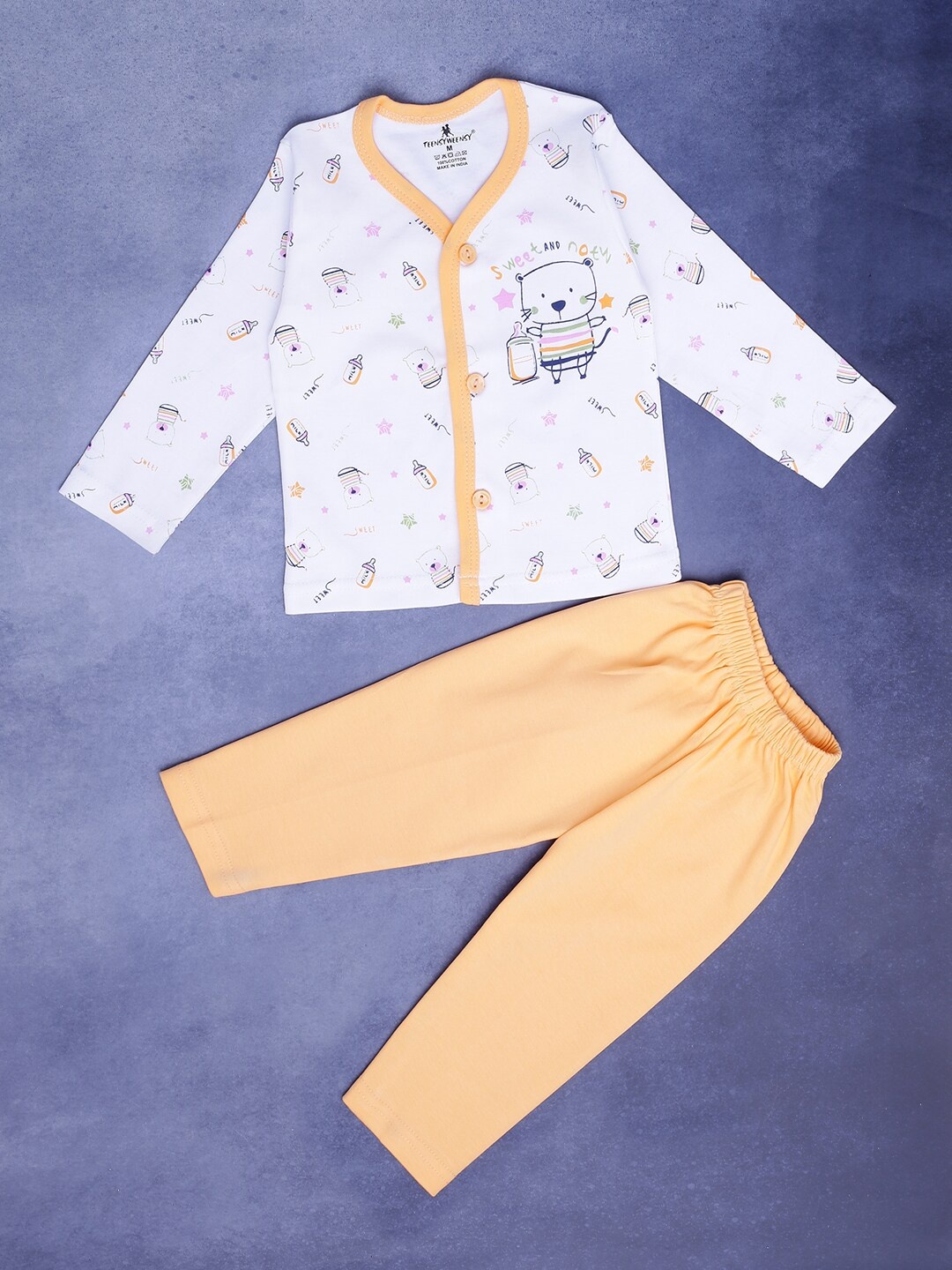 

V-Mart Infants Printed Pure Cotton T-shirt with Pyjamas, Orange