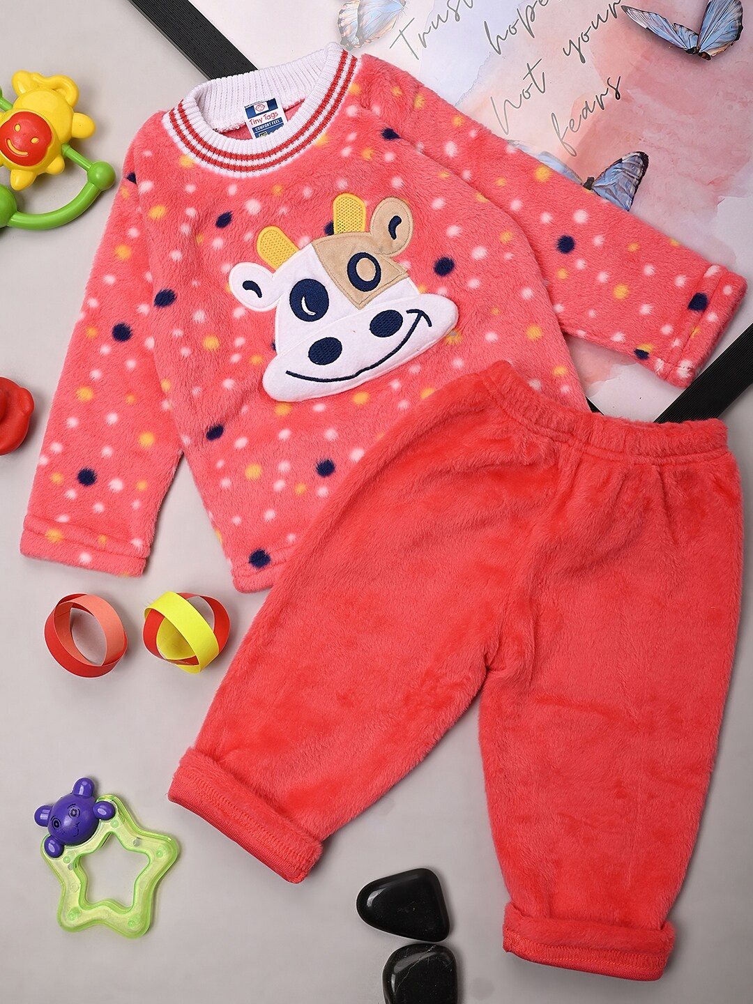 

V-Mart Infants Graphic Printed Pure Cotton T-shirt With Trousers, Rust
