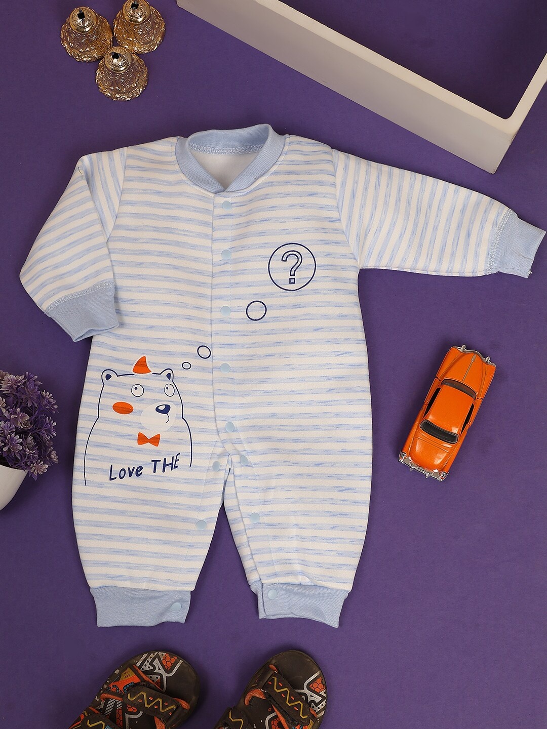 V-Mart Infants Striped Cotton Rompers, Blue