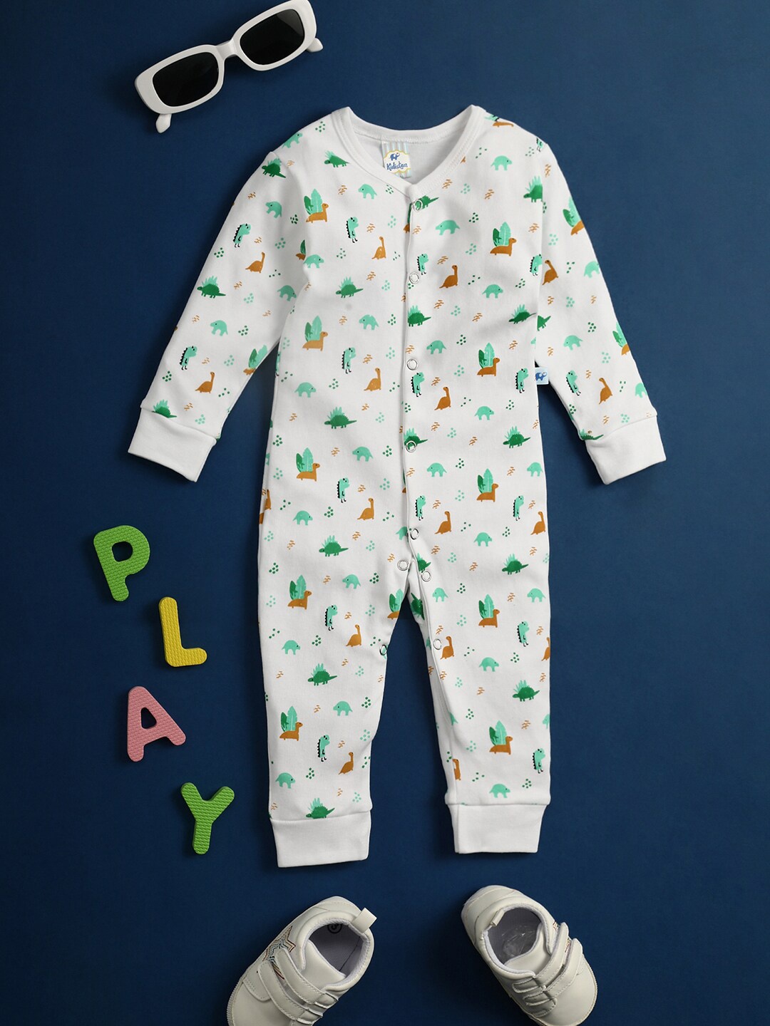 

V-Mart Infant Conversational Printed Cotton Rompers, White