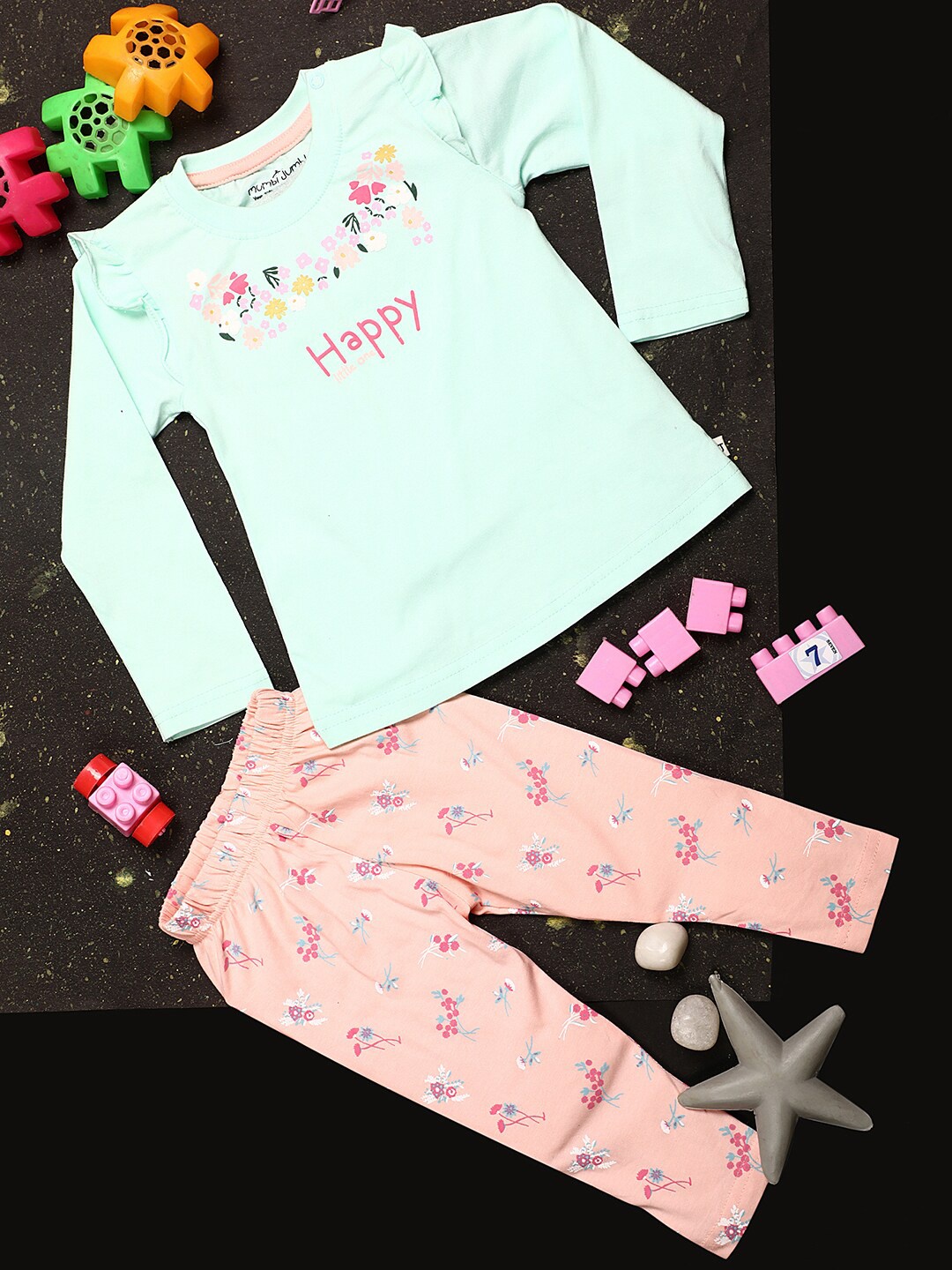 

V-Mart Infants Pure Cotton Printed Top With Leggings, Green