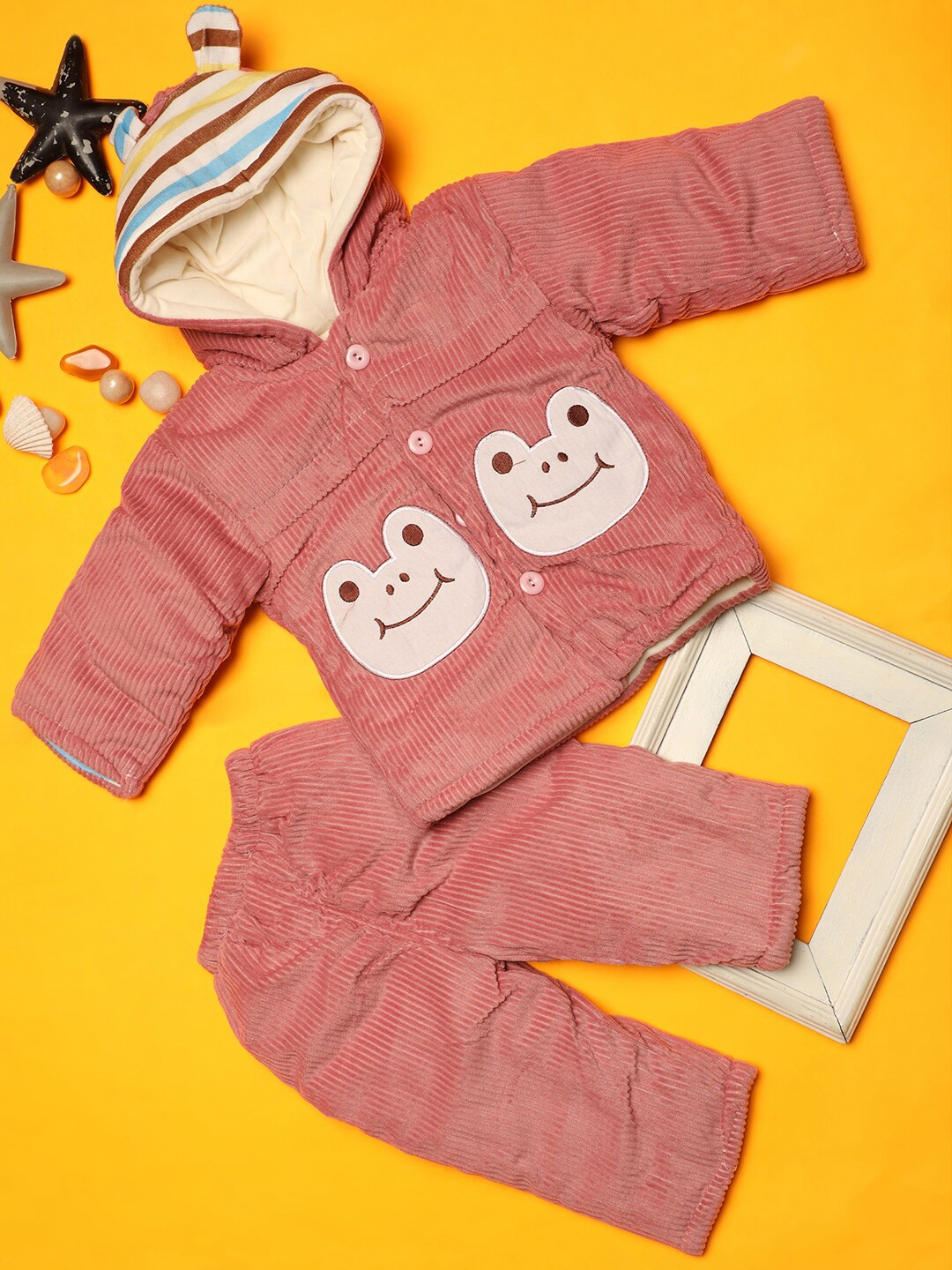 

V-Mart Infants Graphic Printed Pure Cotton Hooded T-shirt With Trousers, Peach