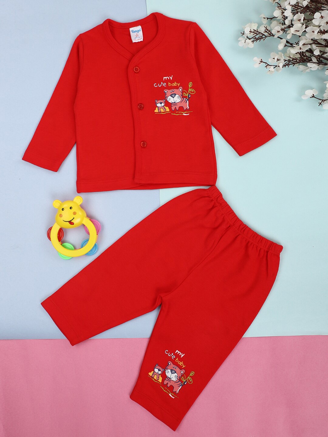 

V-Mart Infant Kids Printed Pure Cotton Shirt with Trousers, Red