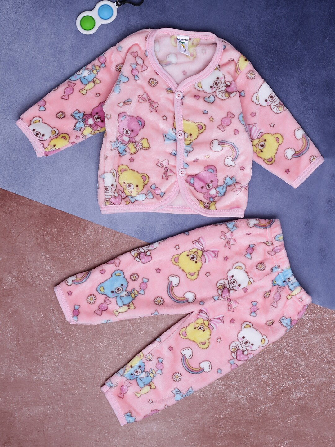 

V-Mart Kids Printed V-Neck Long Sleeve Shirt With Pyjamas, Pink