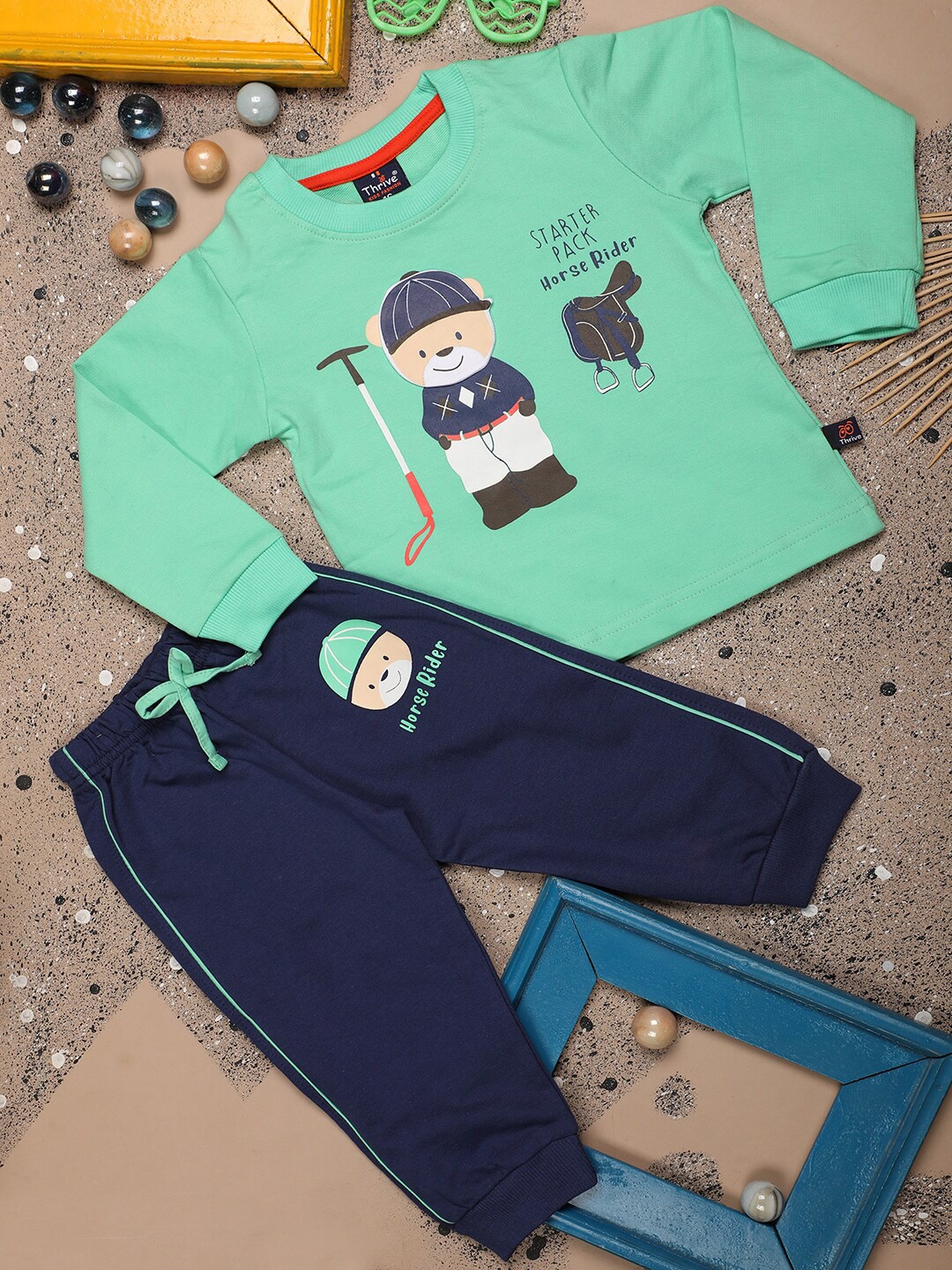 

V-Mart Infants Green & Blue Printed T-shirt With Trousers