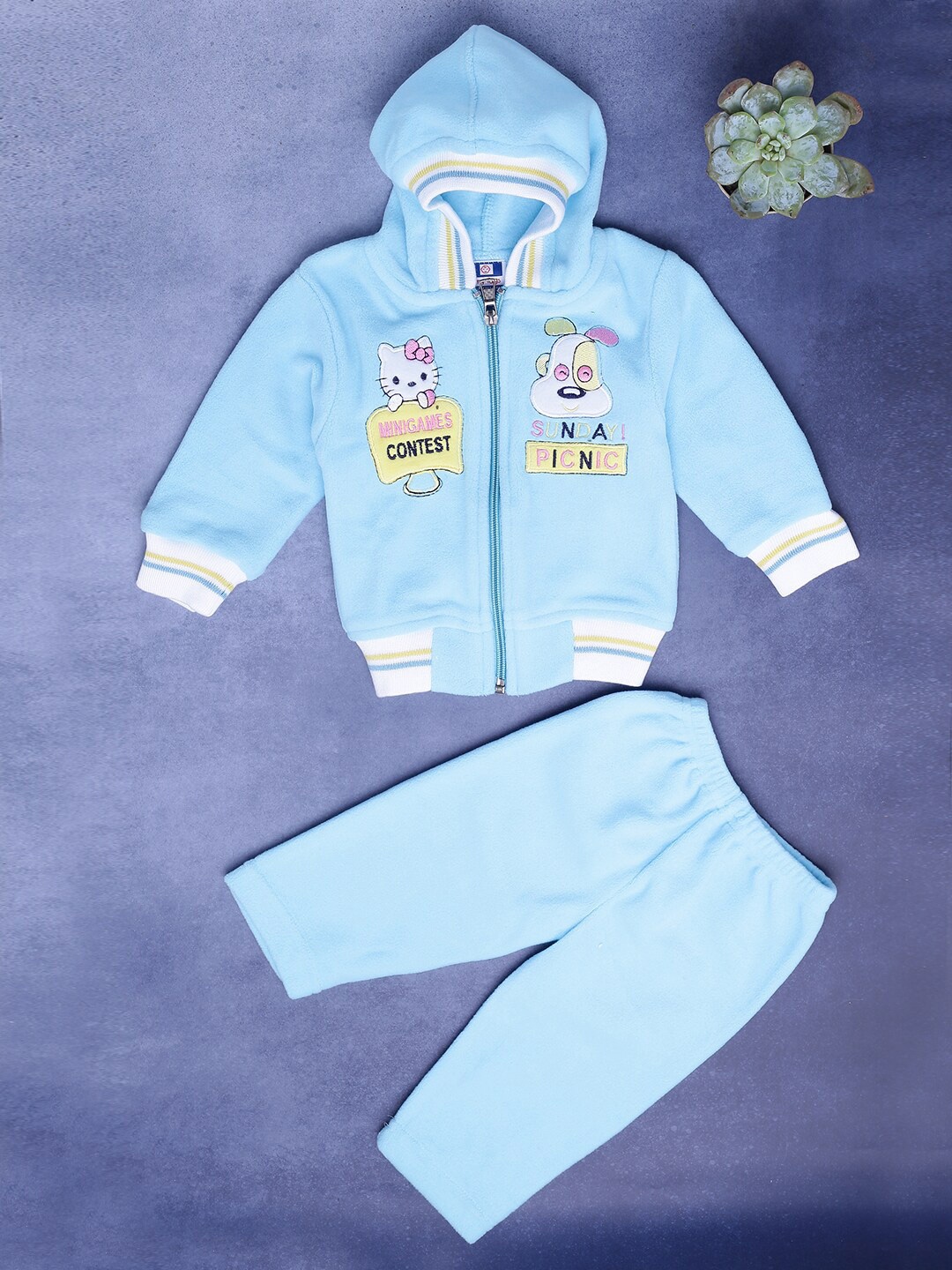 

V-Mart Infants Printed Fleece Hooded T-Shirt With Trousers, Blue