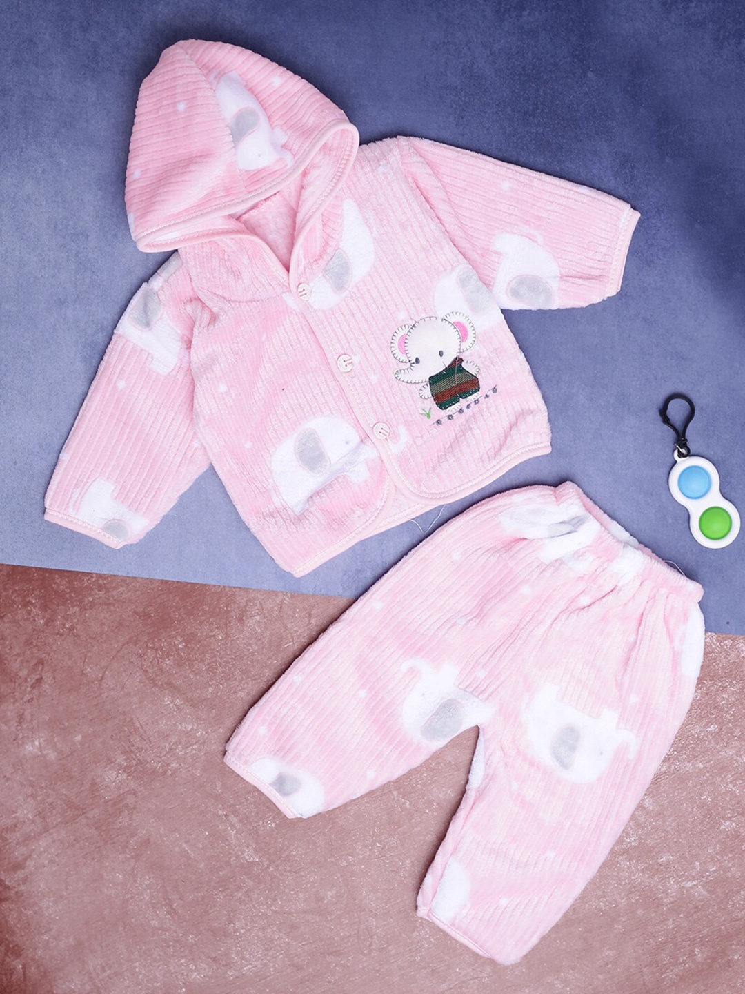 

V-Mart Infants Kids Self Design Pure Cotton Sweatshirt & Pyjamas, Pink