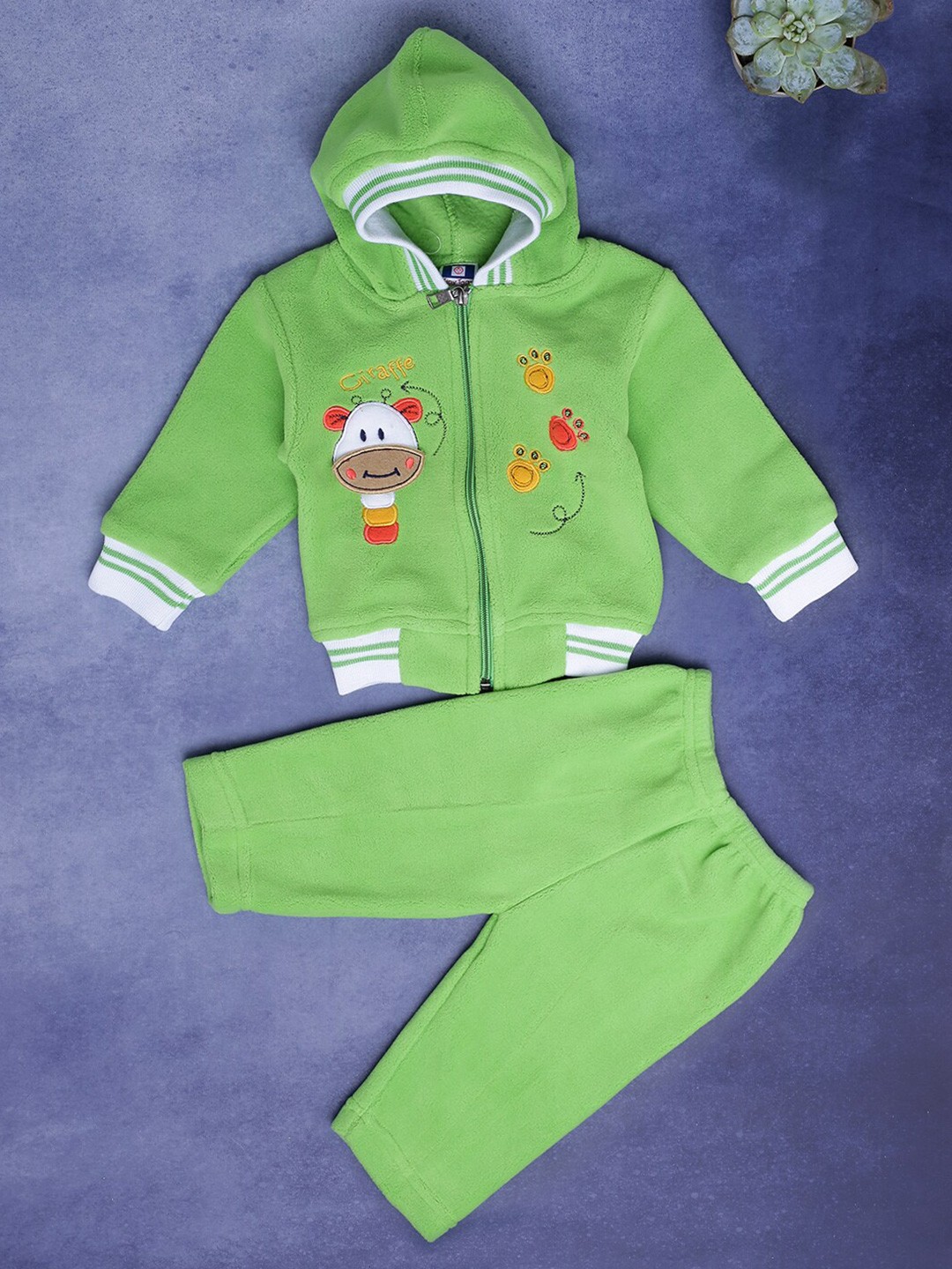 

V-Mart Kids Printed Hooded Neck Long Sleeve Pure Cotton Top With Pyjamas, Green